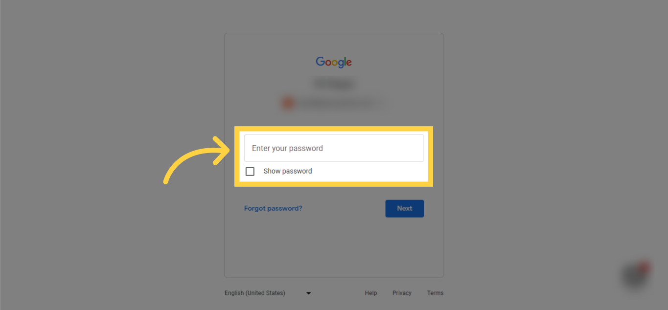 Input Password to sign in Google Account