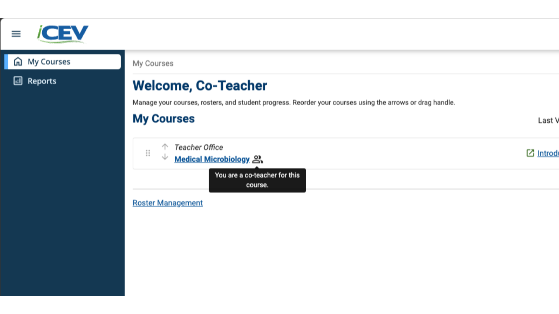 Co-Teacher Courses Page