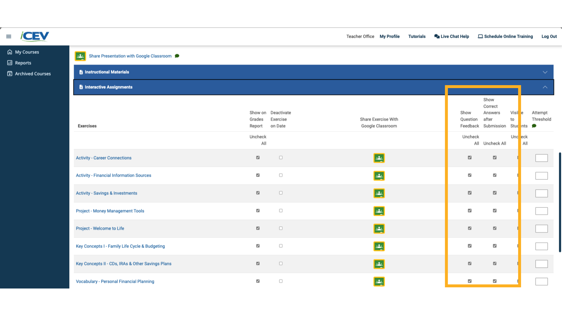 Customizing Student Feedback Settings