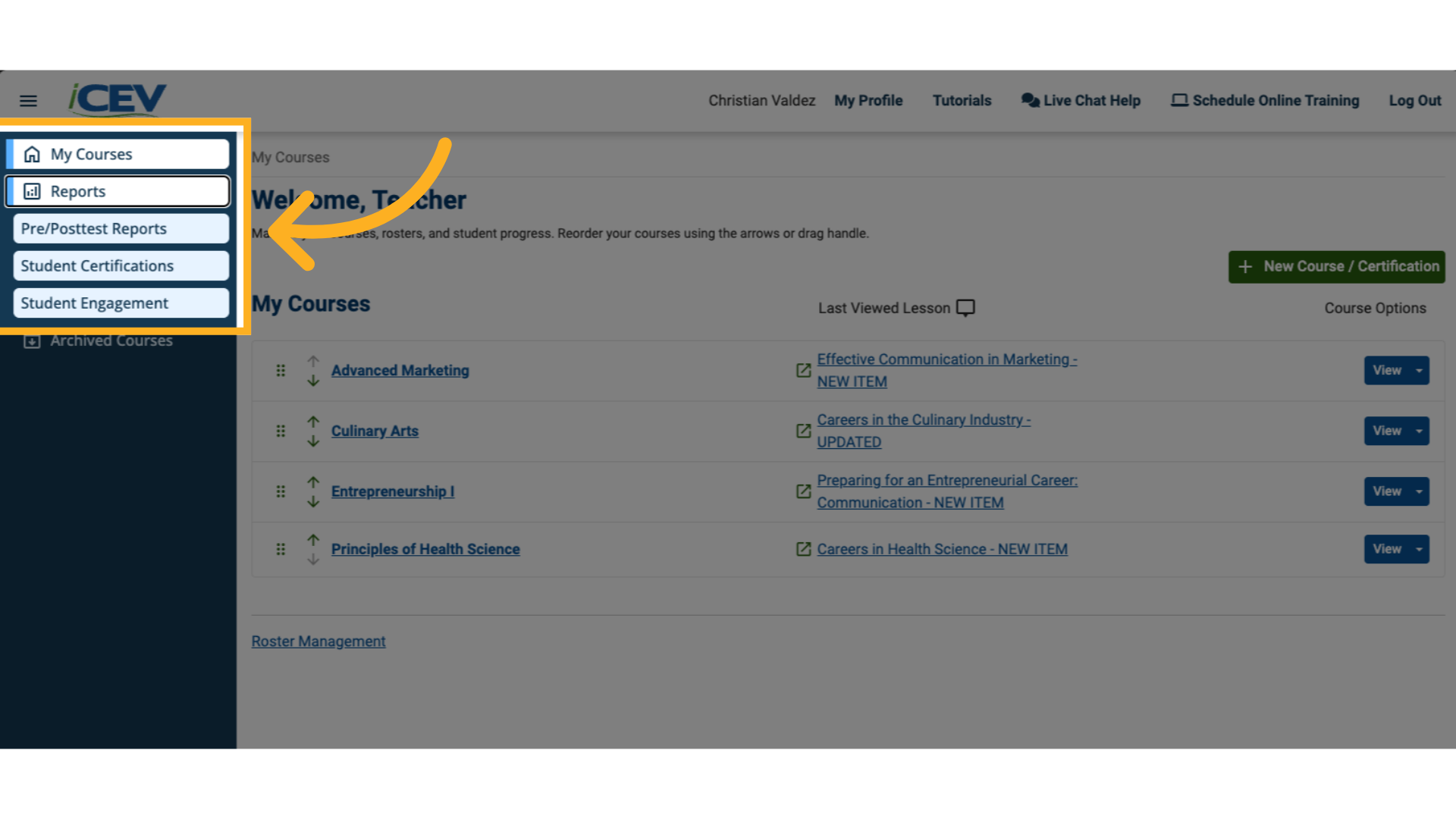 Go to the Reports Dashboard