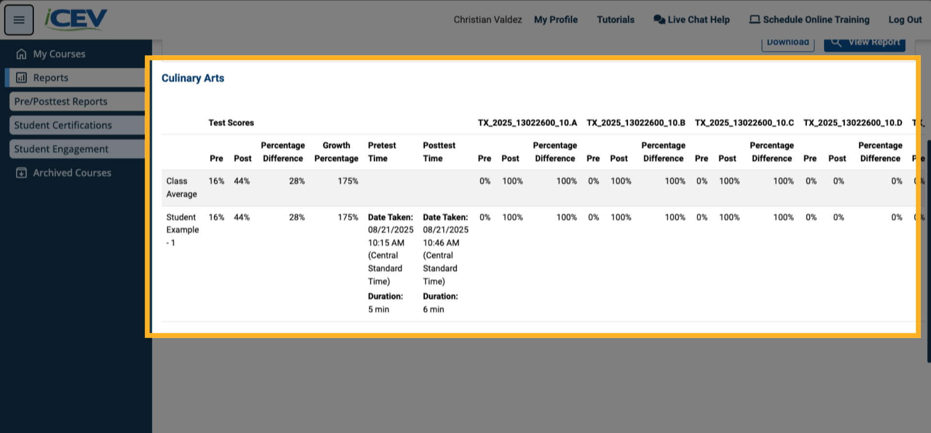 Student Scores Report