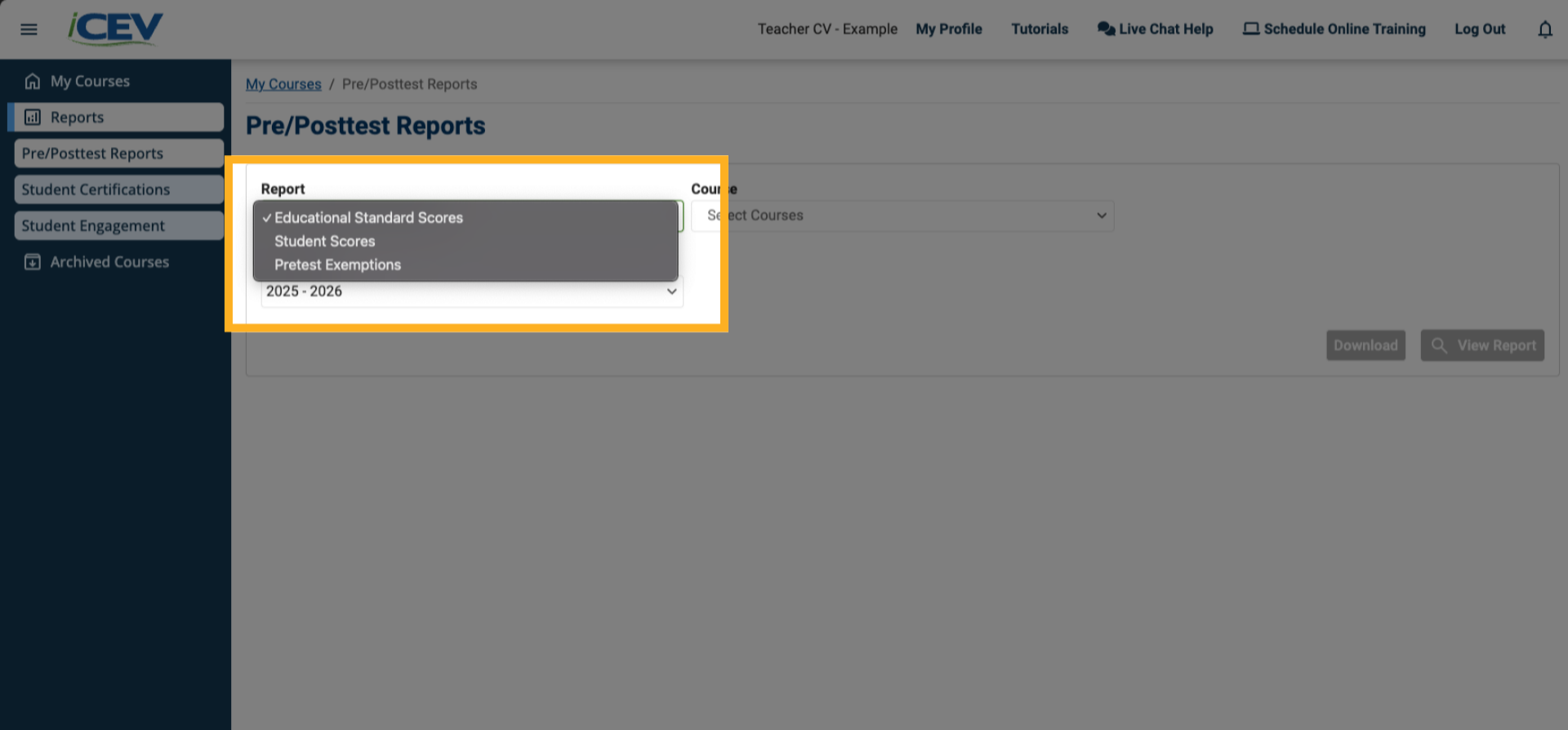 Choose the Report Type