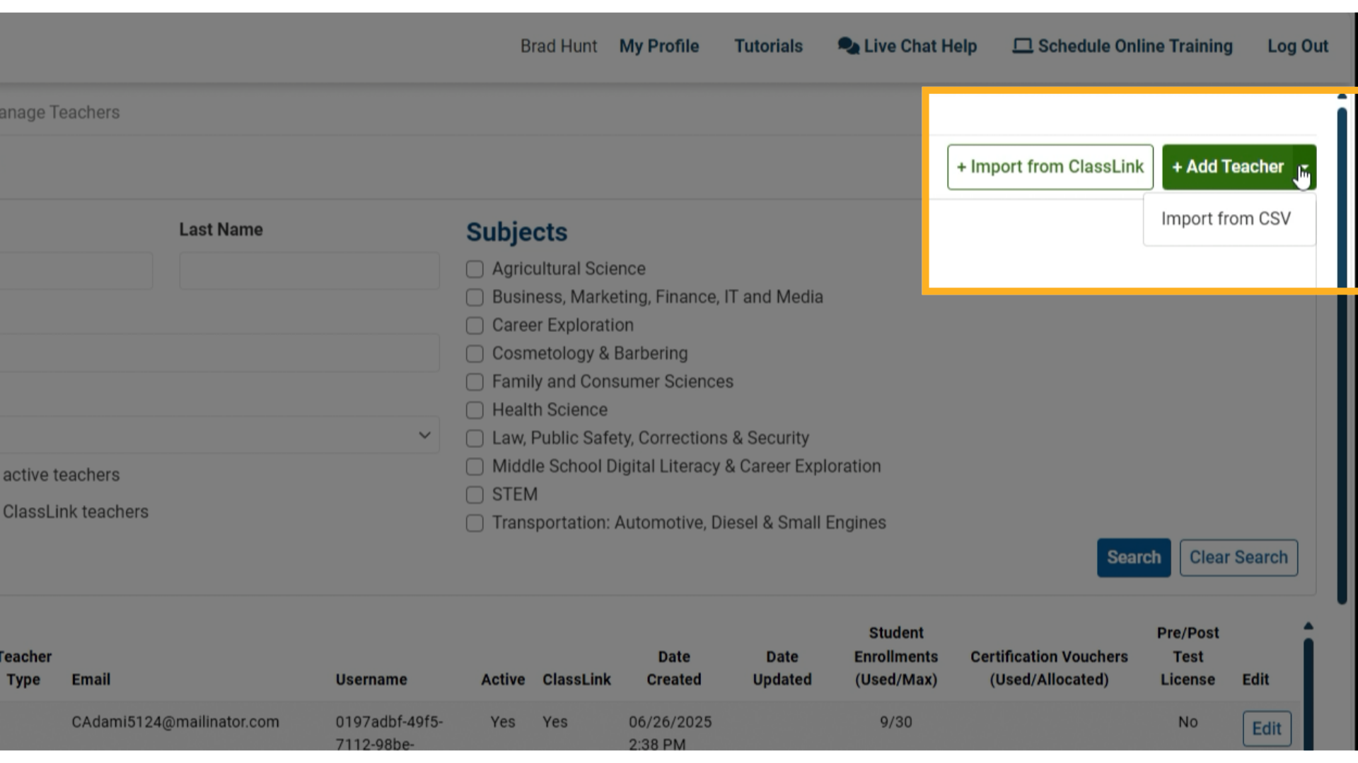 Access the Import Option