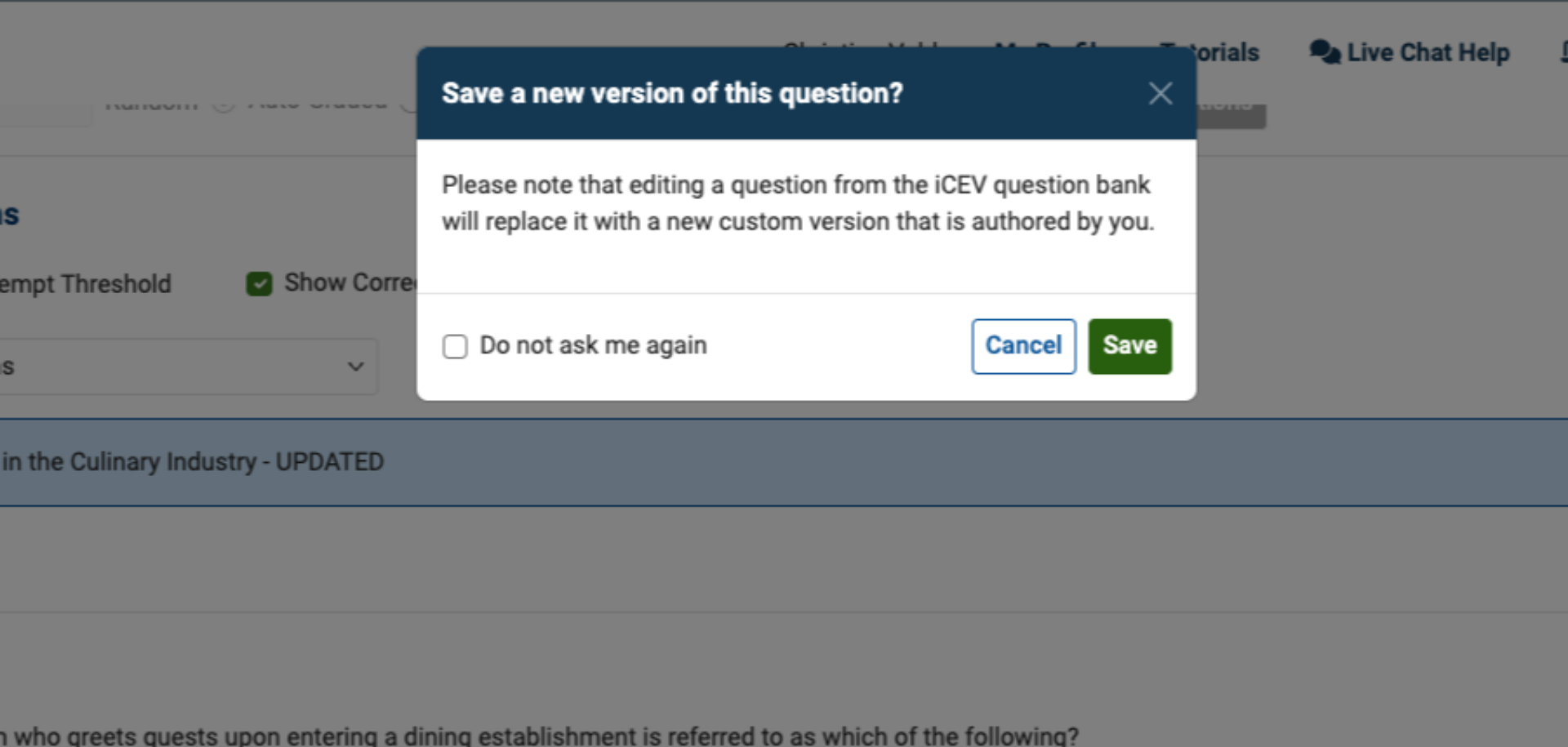 Confirm Question Edit Action