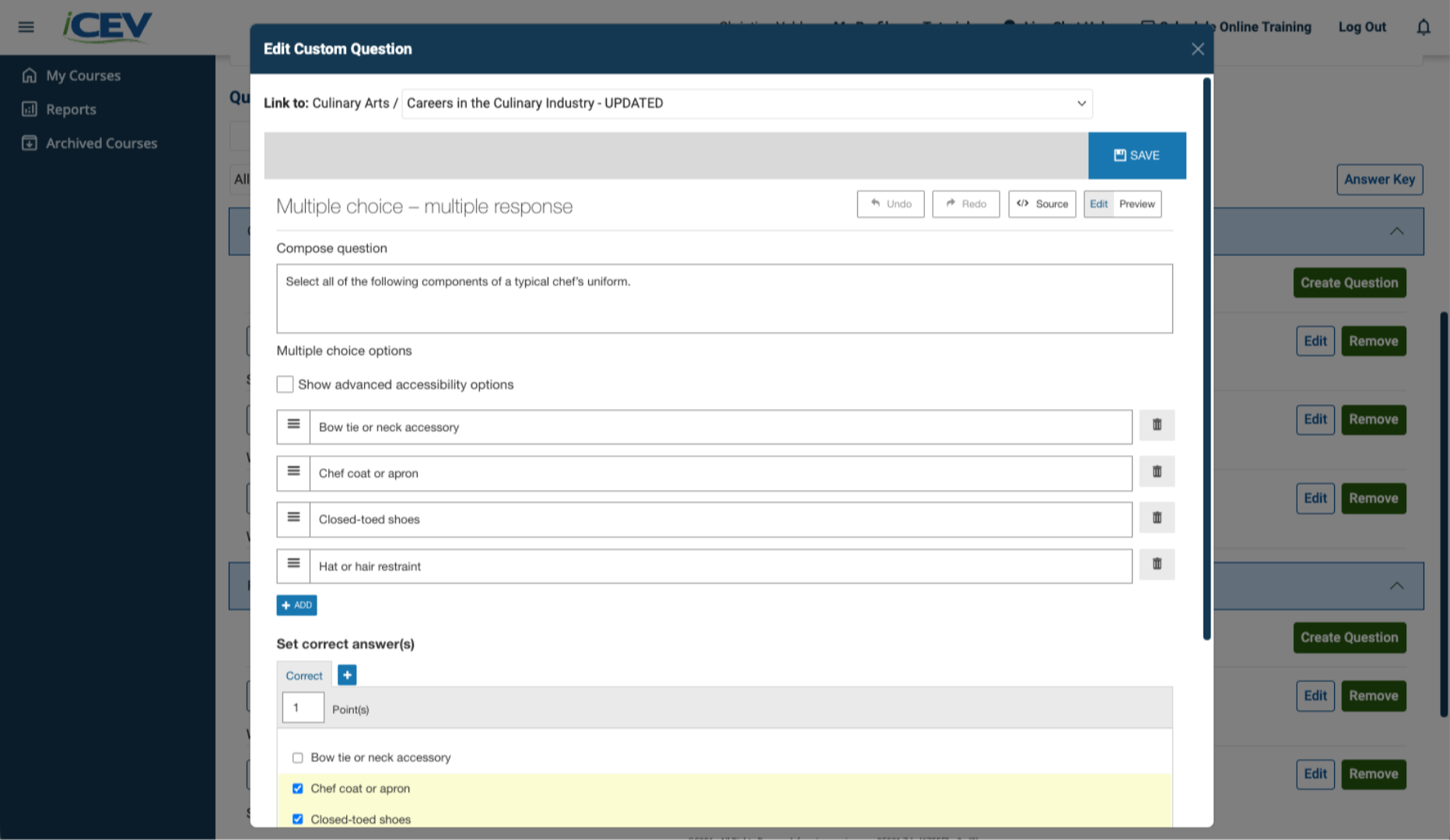Open the Question Editing View