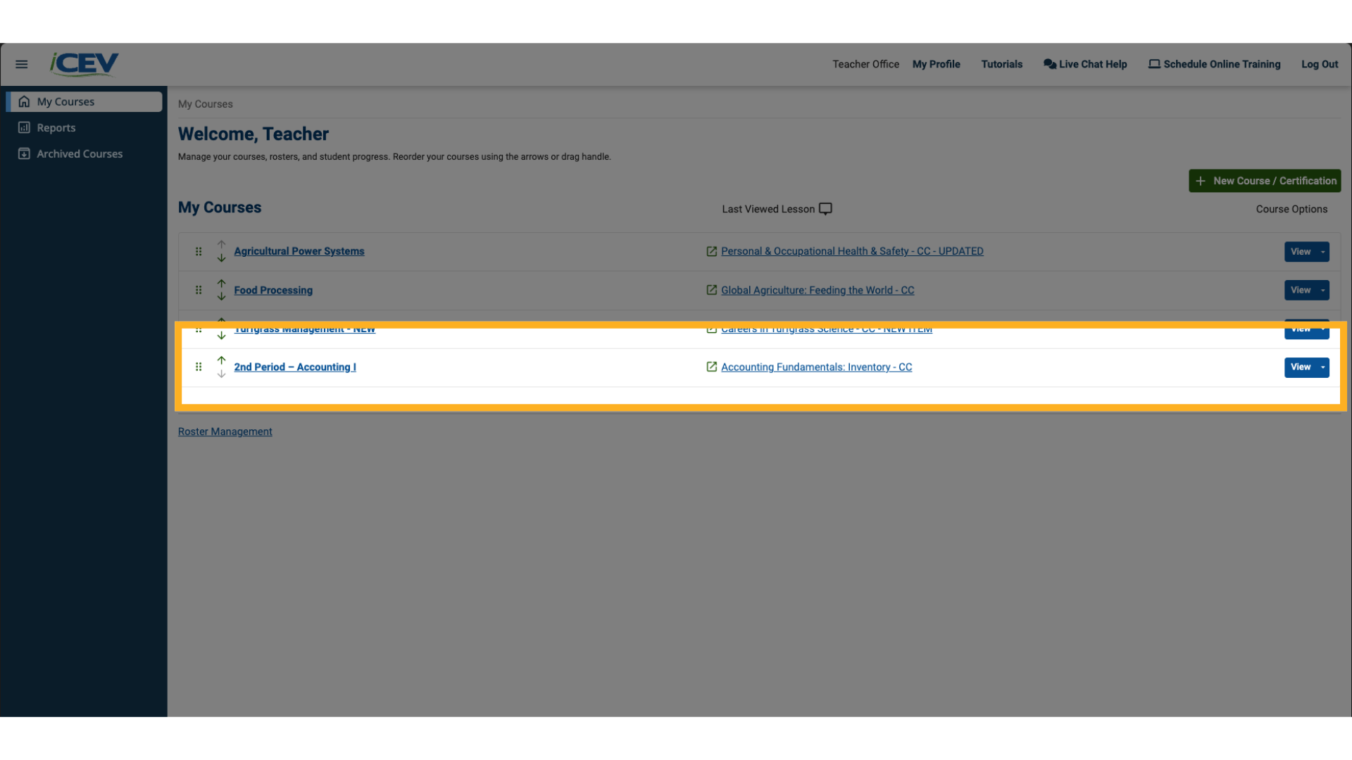 Your My Courses Page