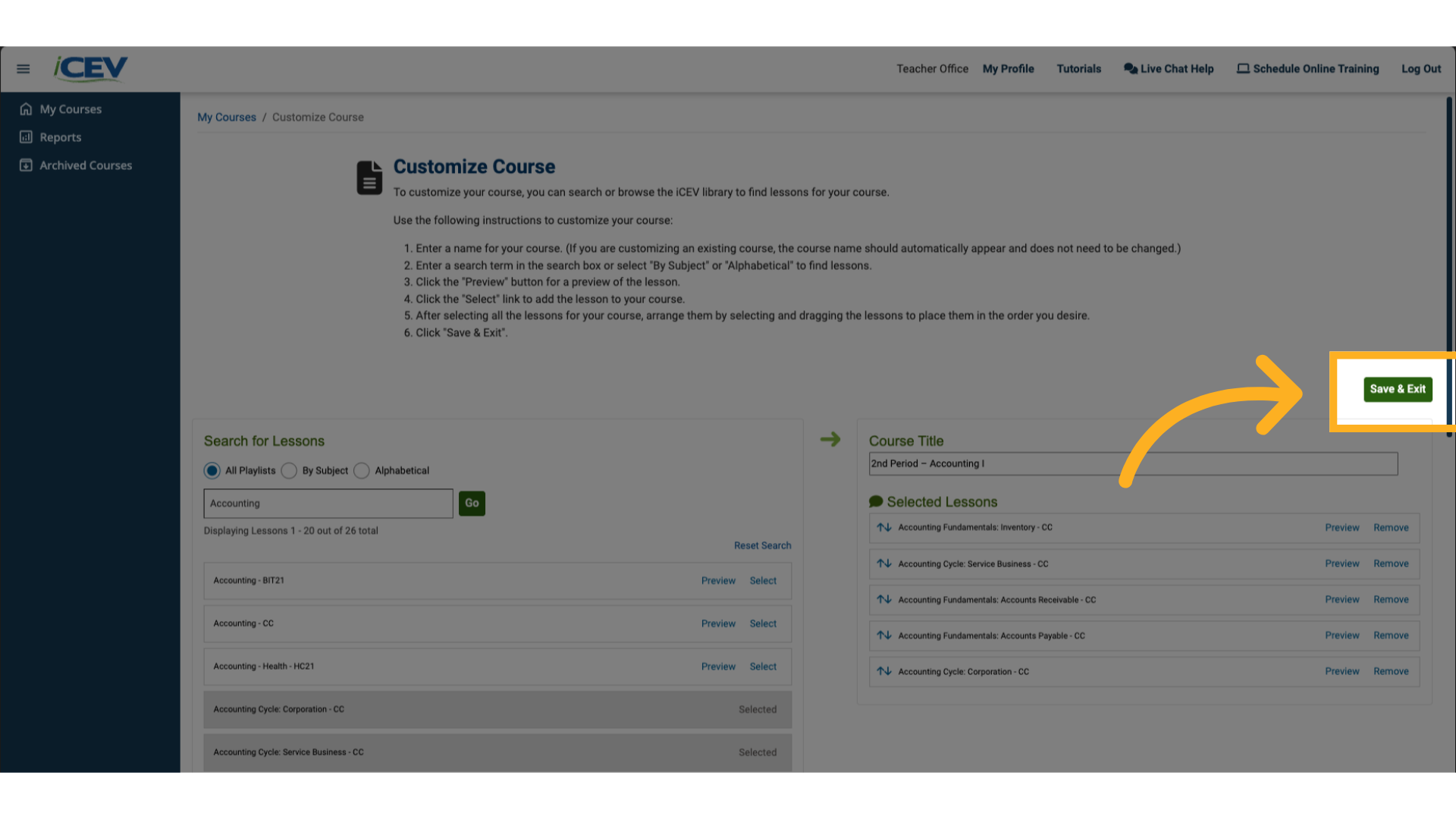 Saving Your Custom Course