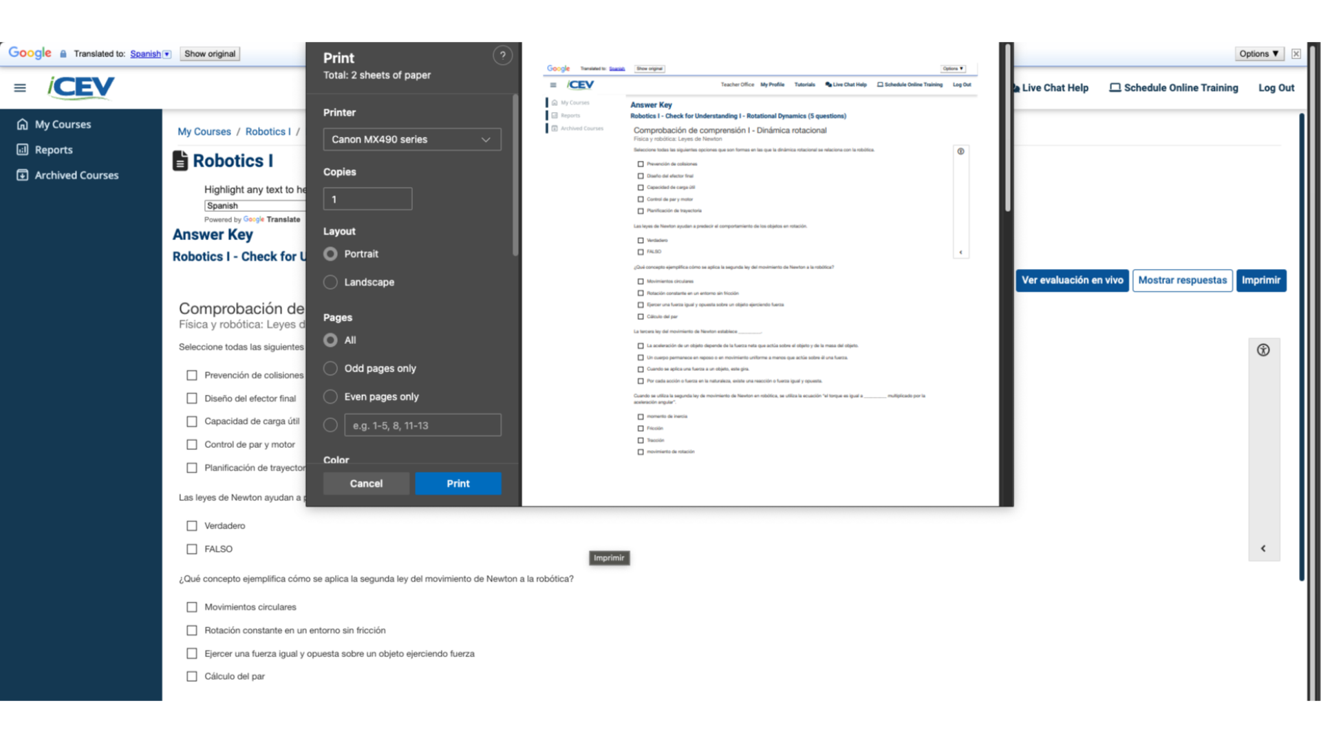 Assignment Printing Options