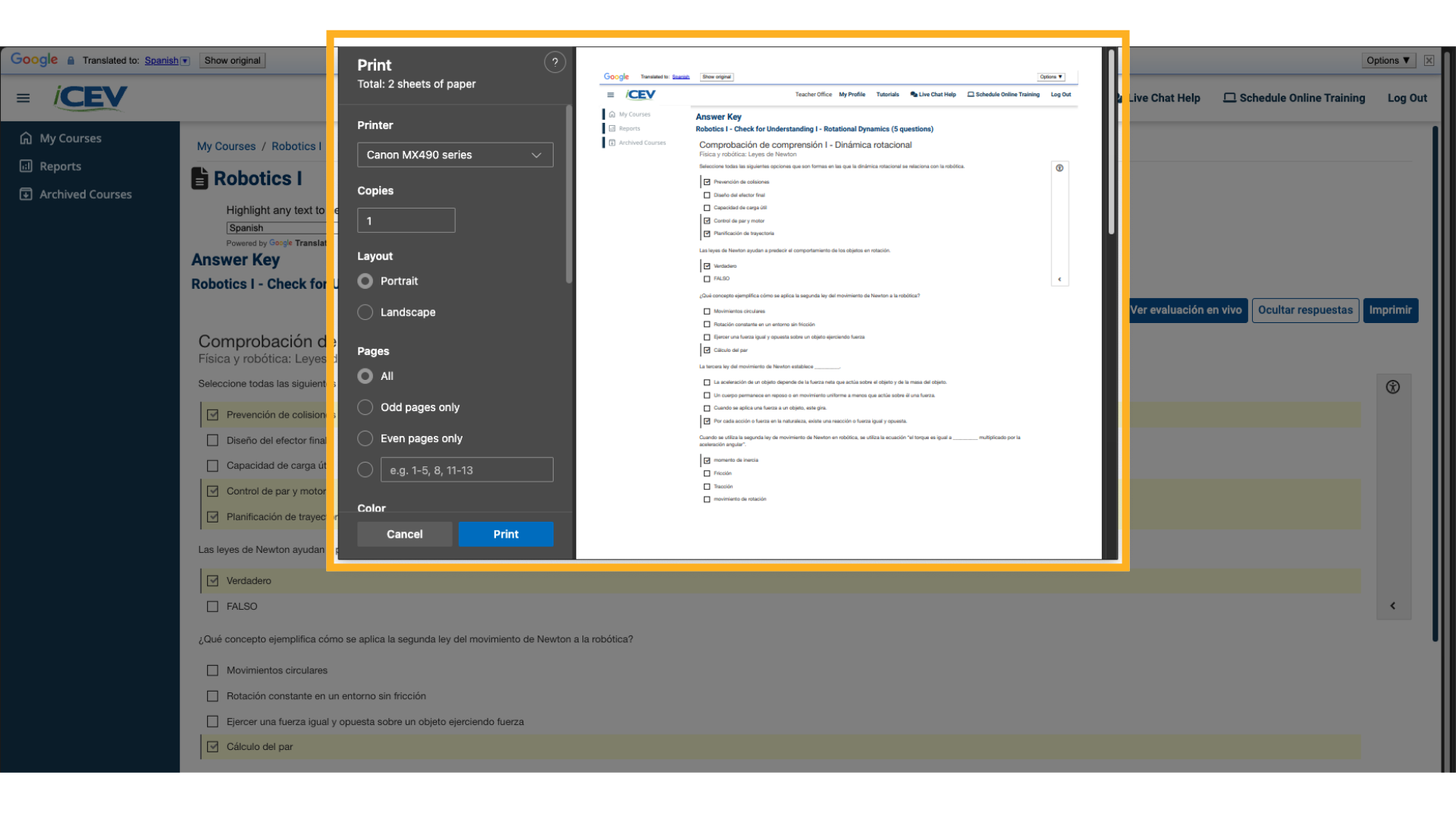 Print Dialogue Box