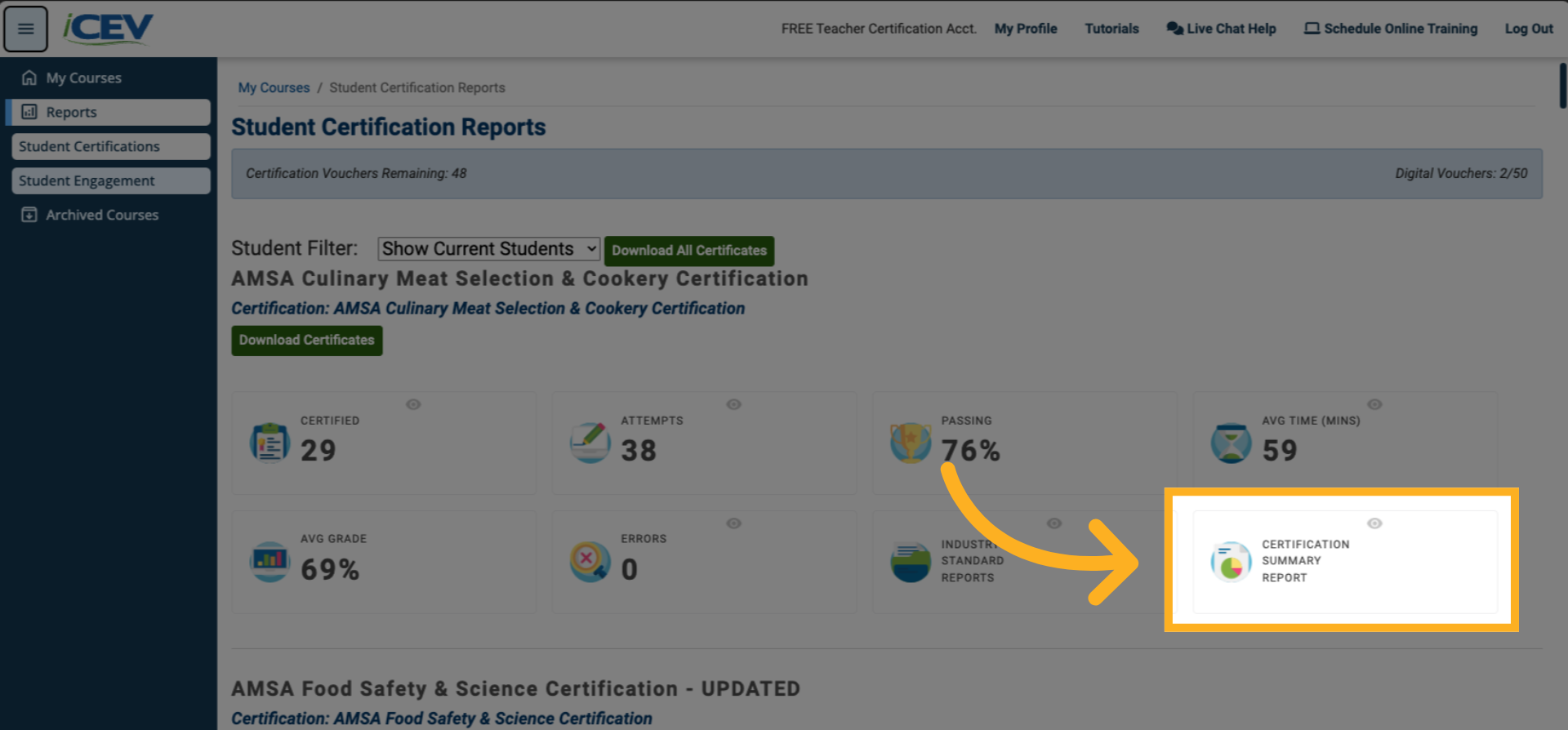 Open the Certification Summary Report