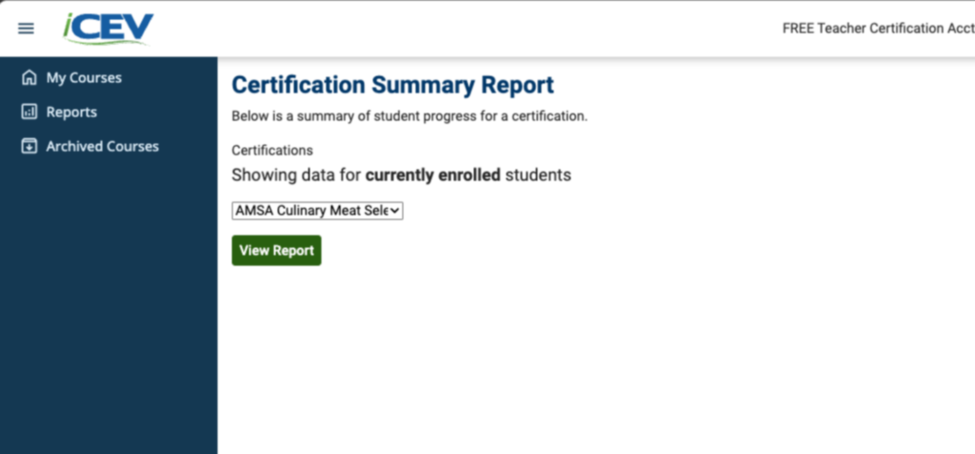 Select a Certification and View the Report