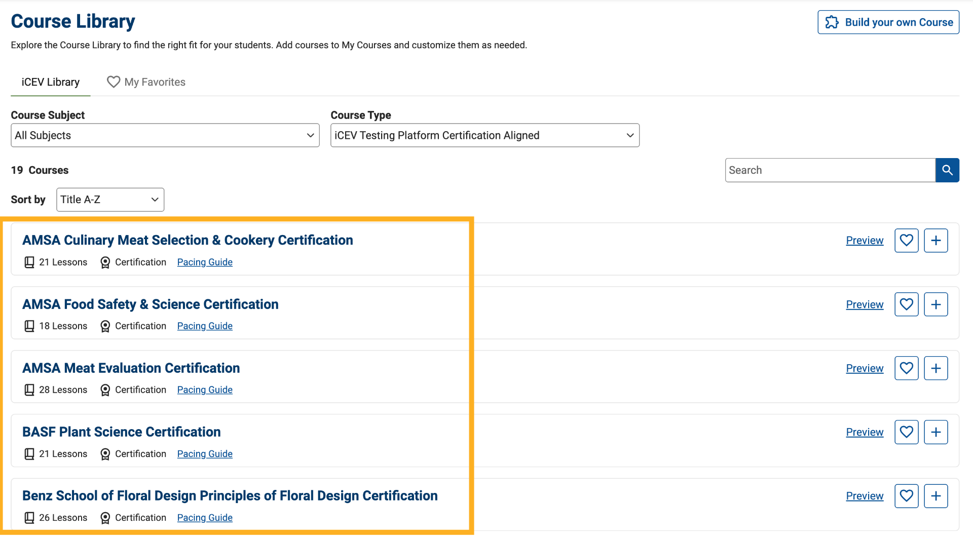 View Certification-Aligned Course Results