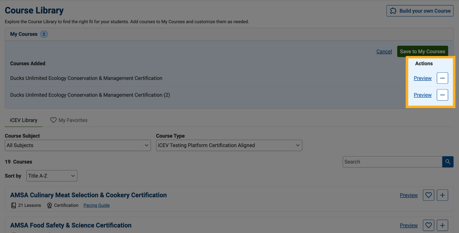 Remove or Preview Courses