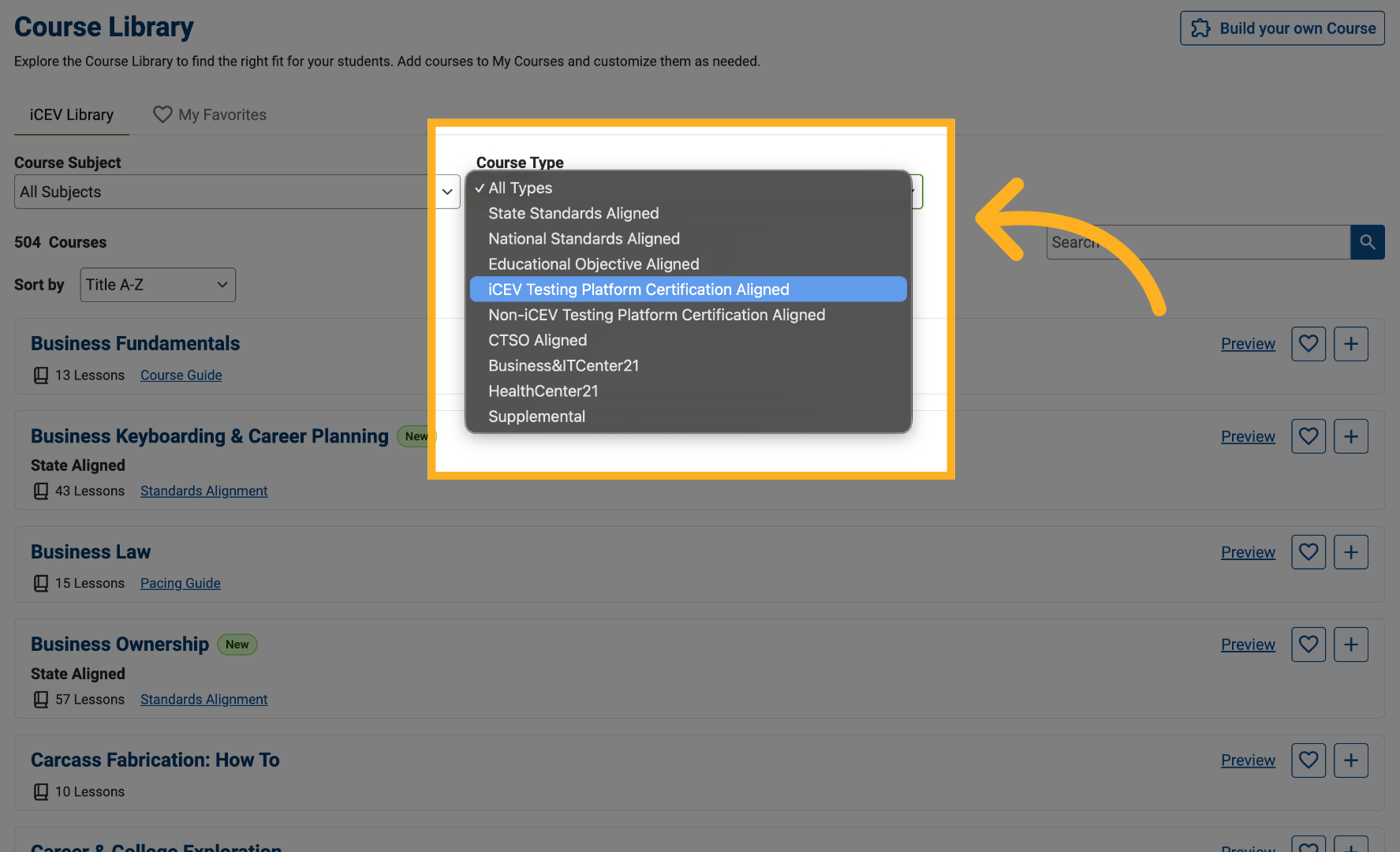 Filter for Certification-Aligned Courses