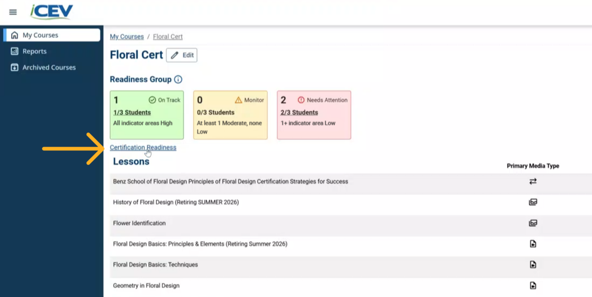 Access the Student Readiness Report From a Course