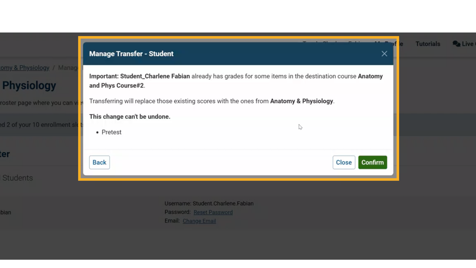 Confirm Grade Transfer Details