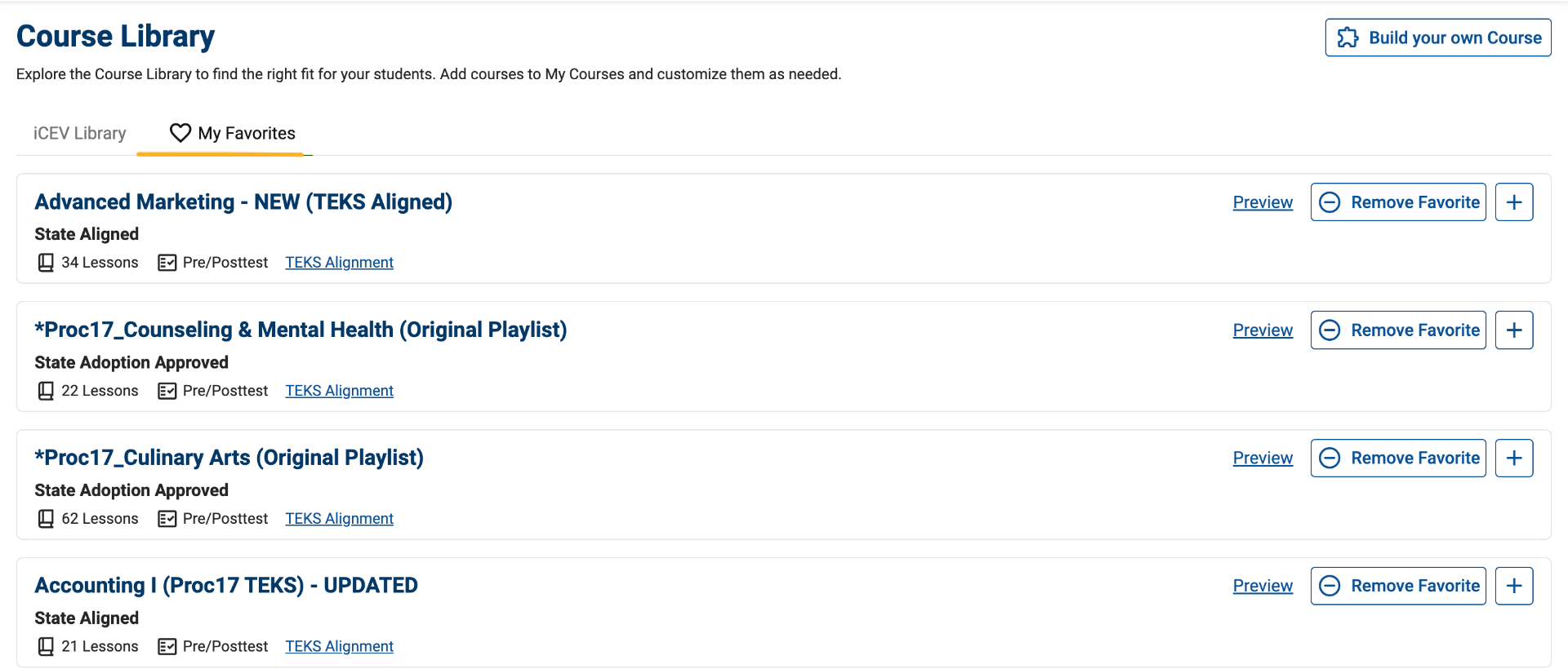 View Favorite Courses