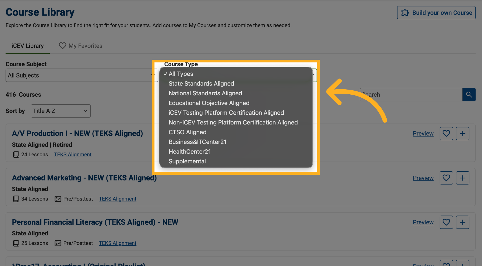 Filter by Course Type