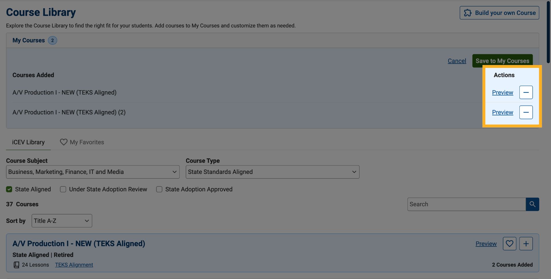 Remove or Preview Courses
