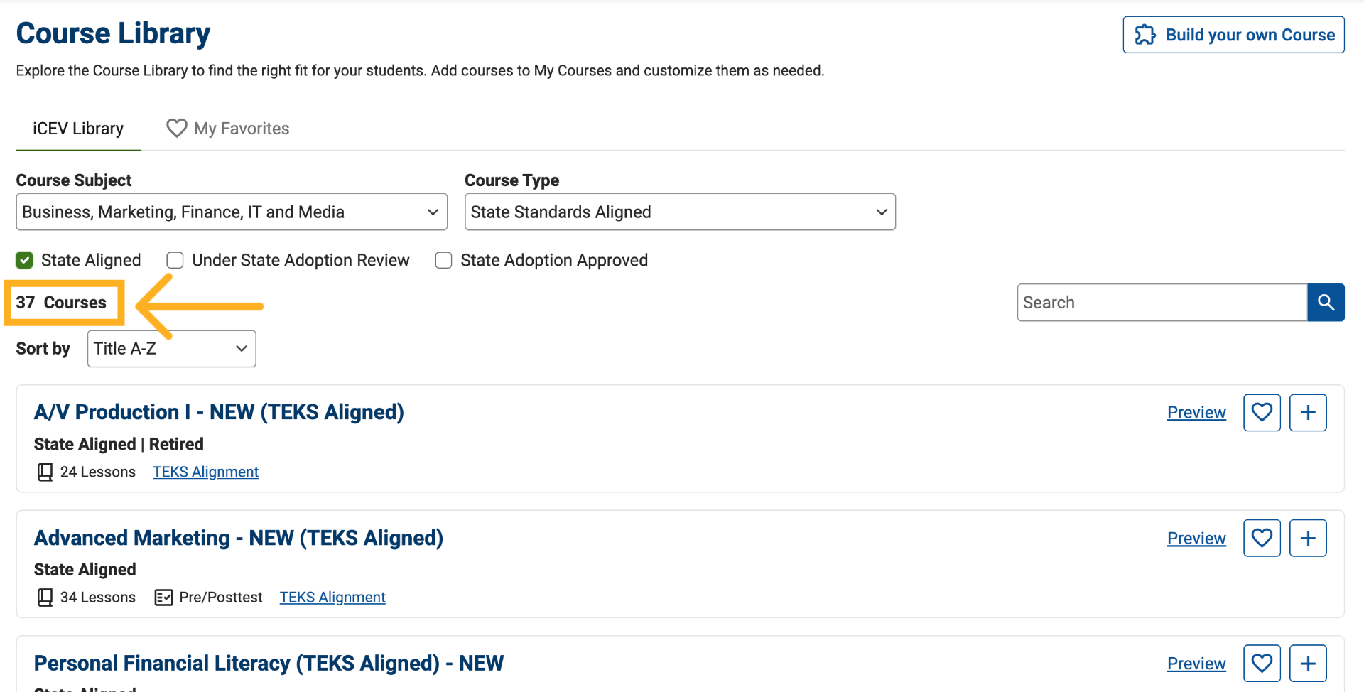 View Filtered Course Results