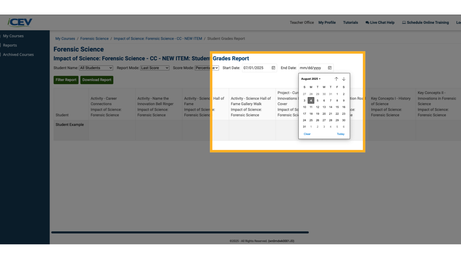 Select Start and End Dates