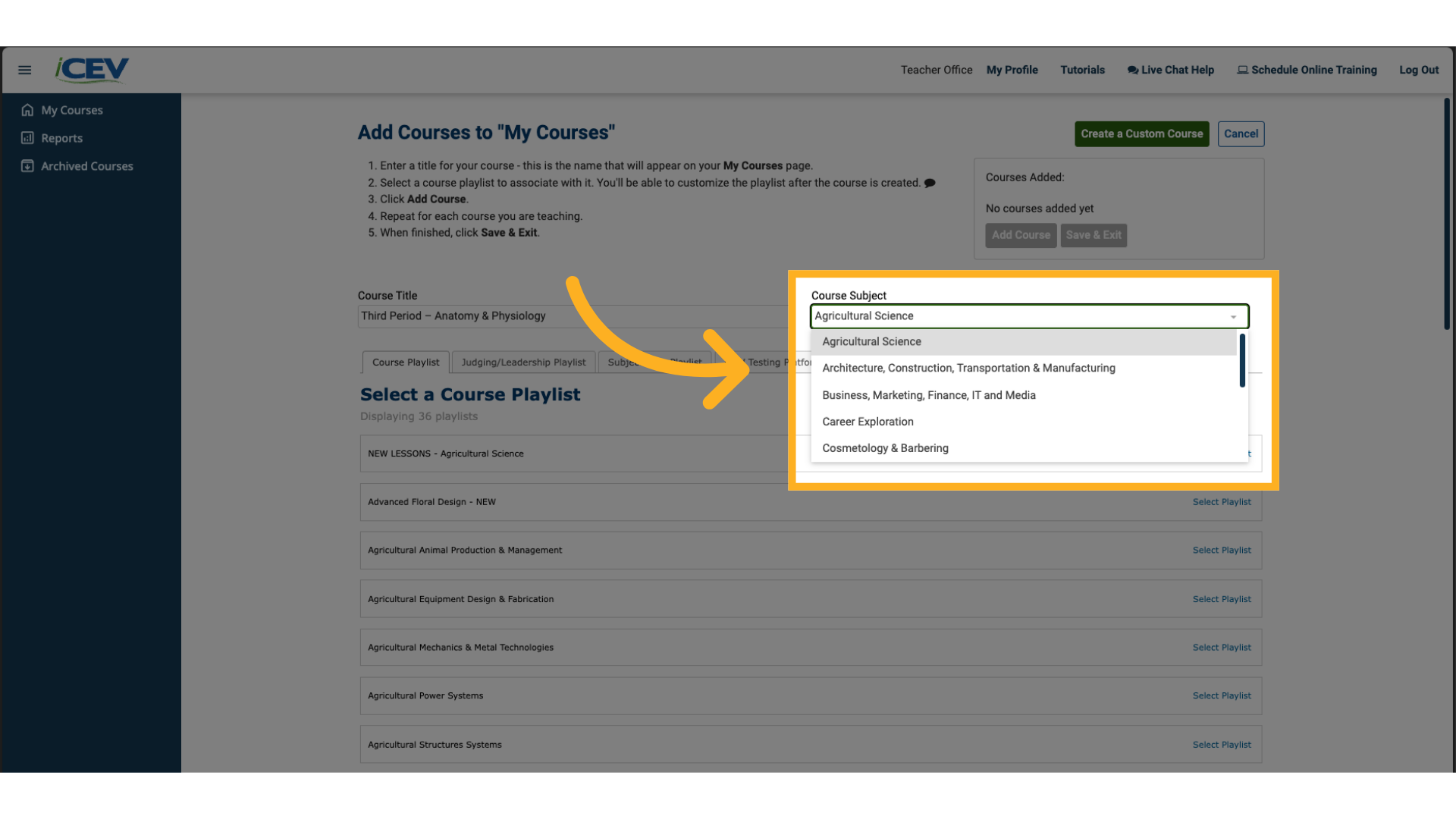 Selecting a Subject Area