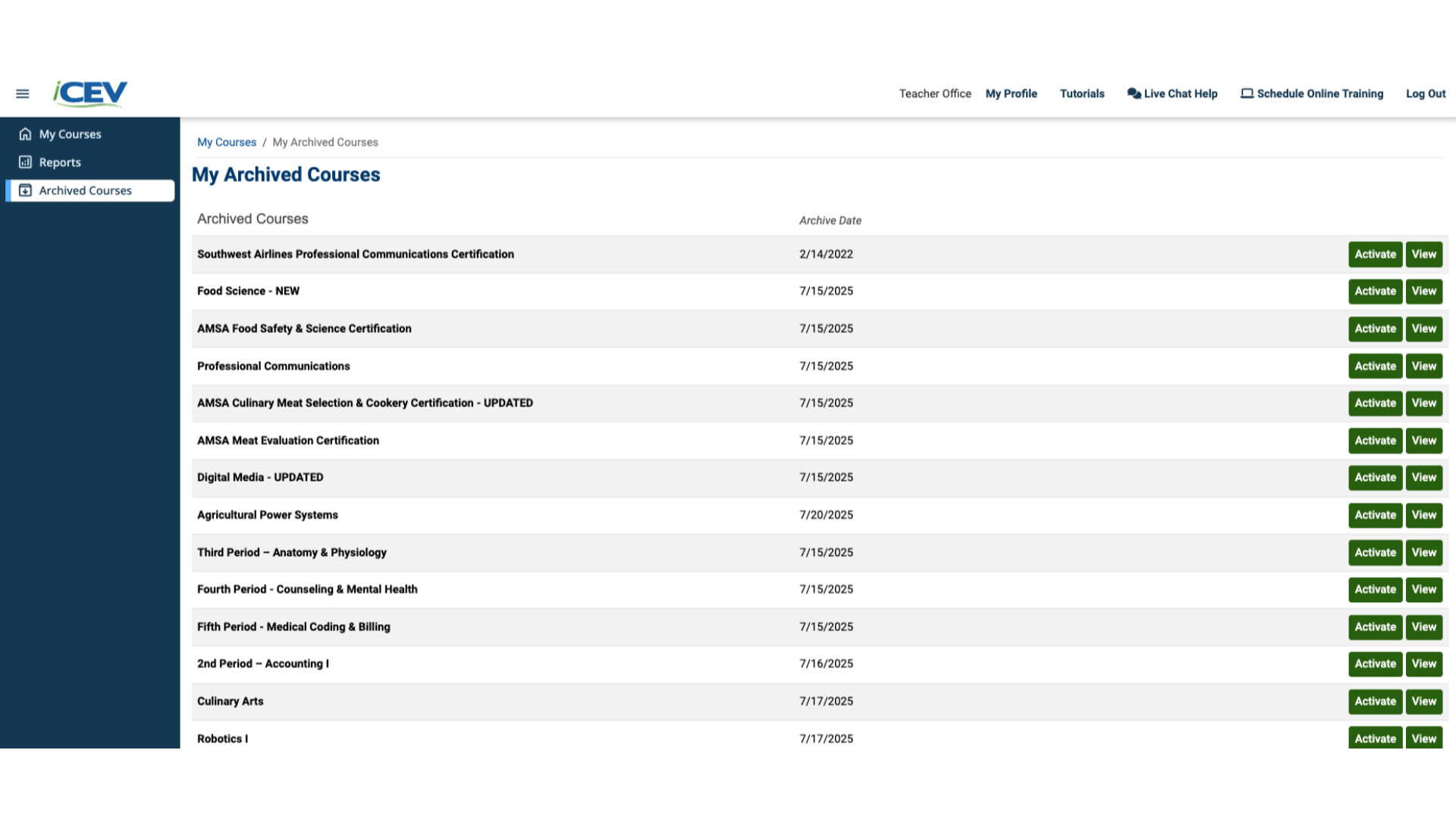 Viewing Archived Courses