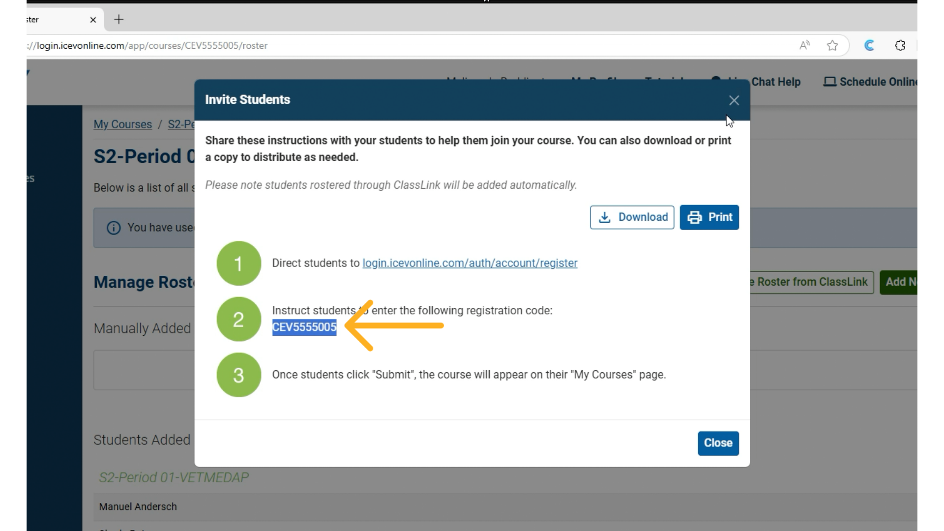 Share the Course Code