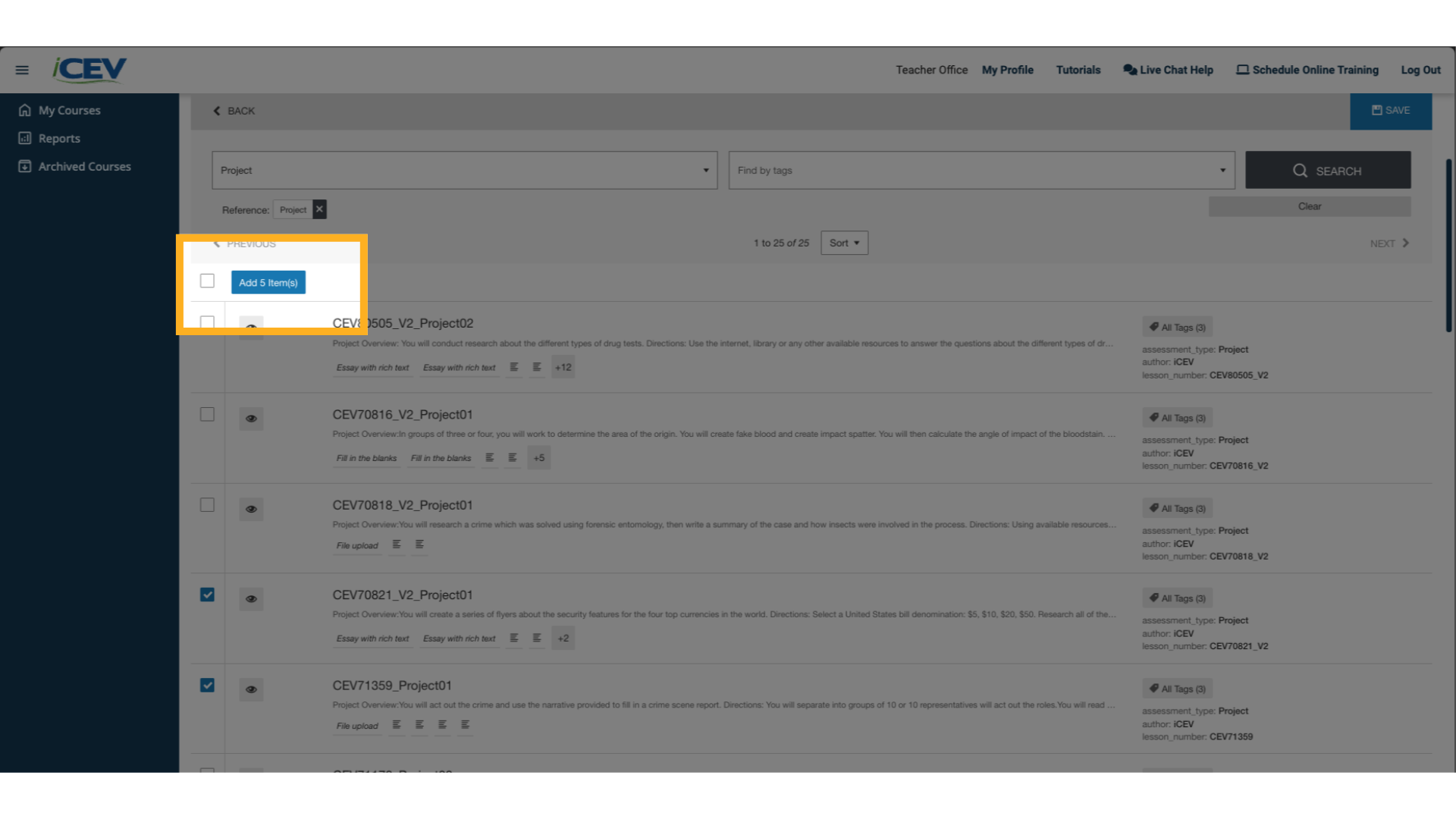 Add Items to Assessment