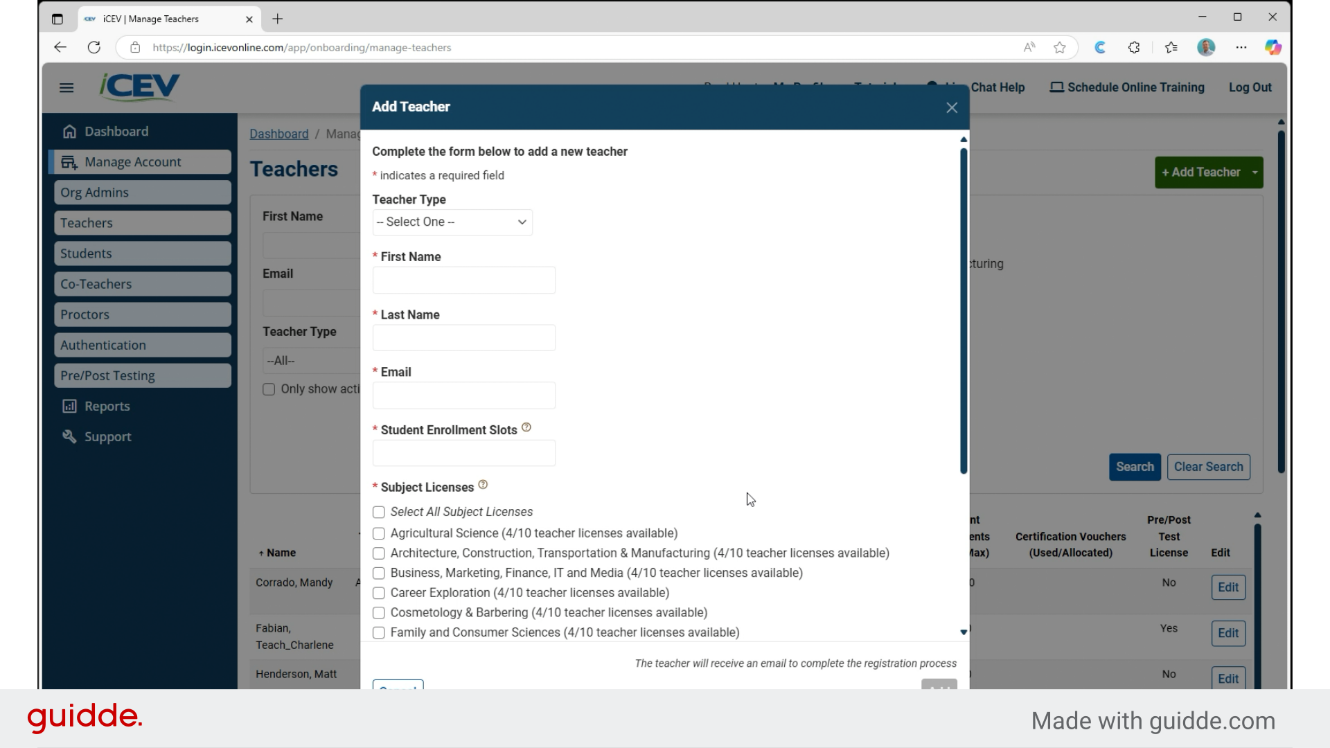 Fill Out Teacher Information