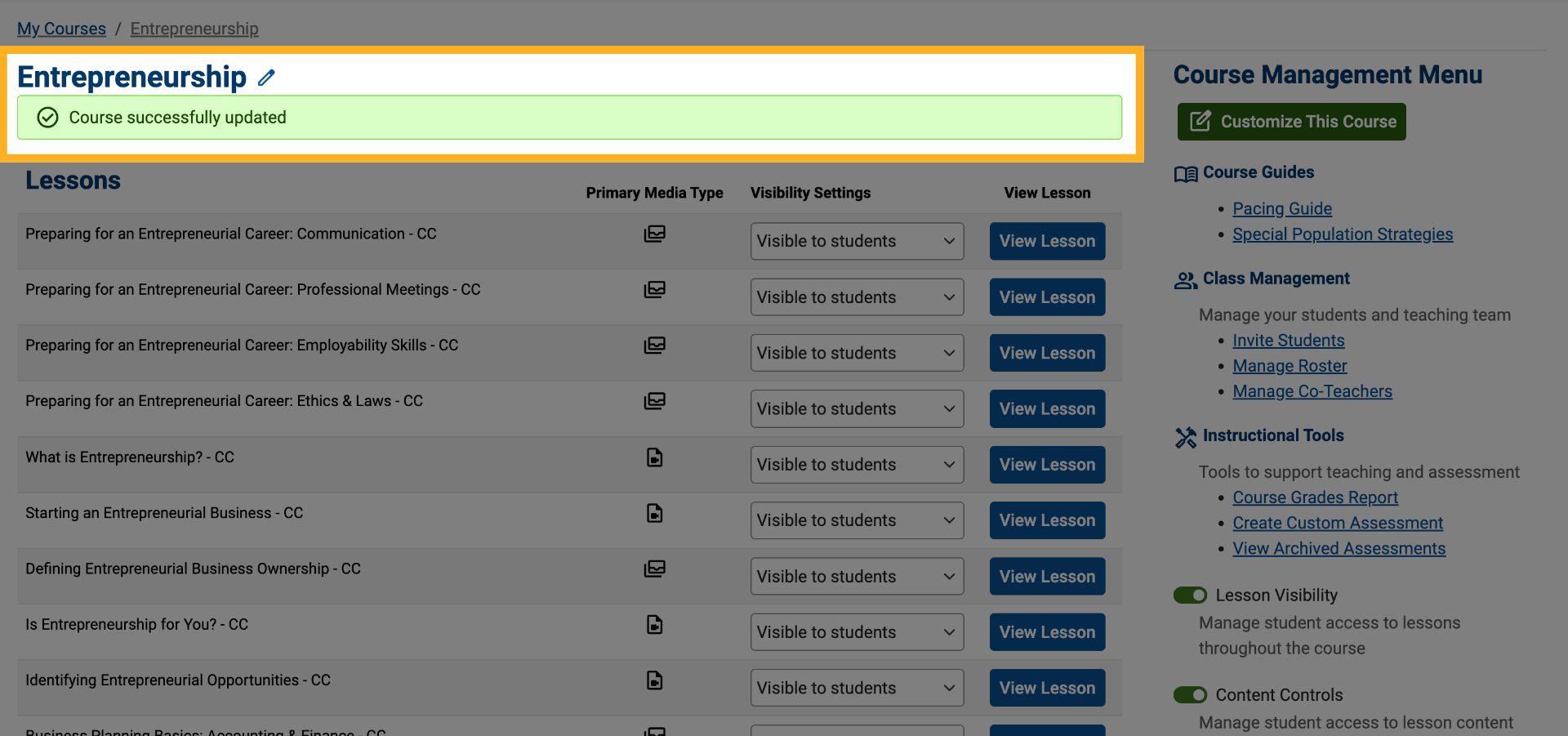 Save Your Customized Course