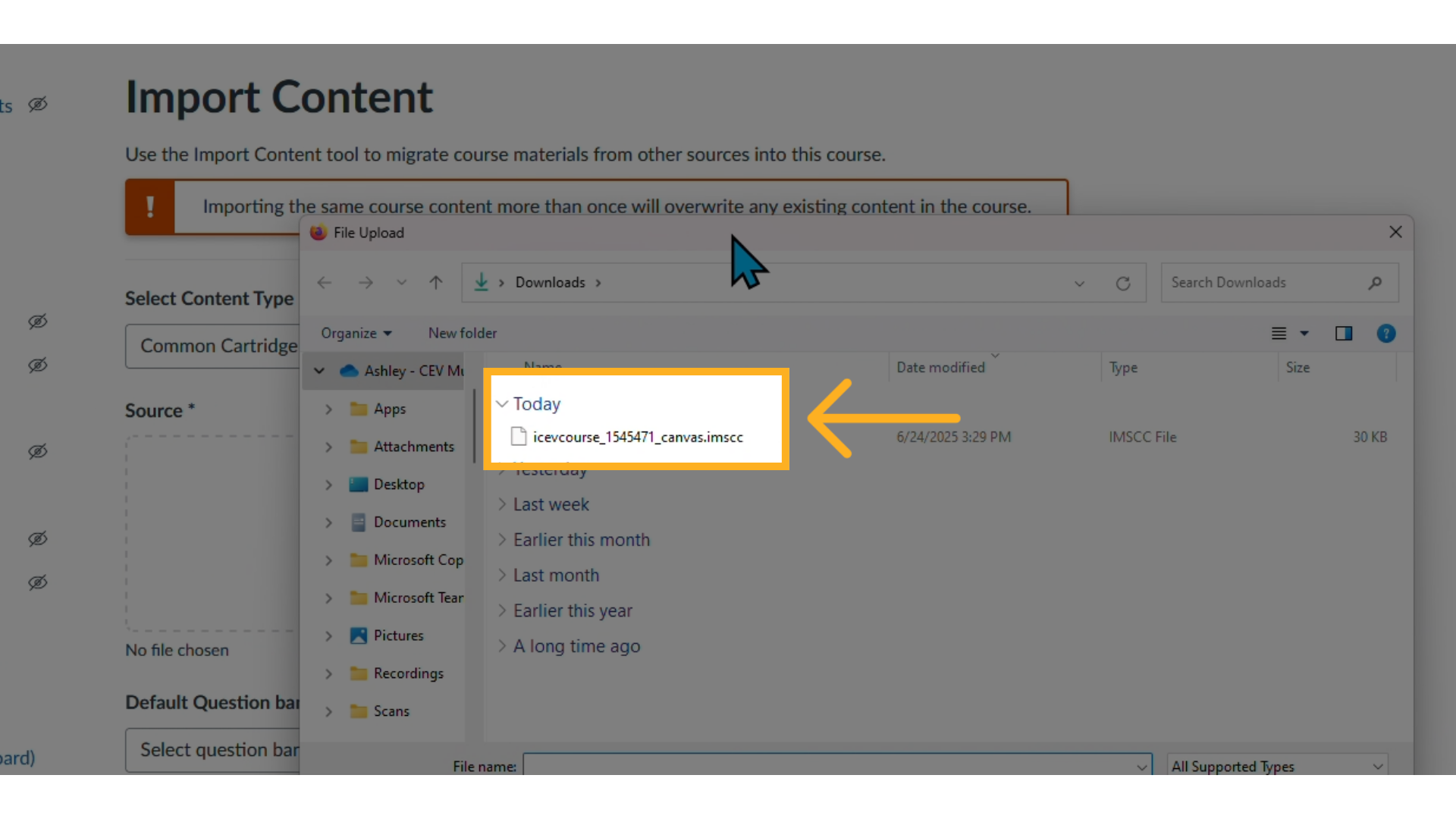 Upload Common Cartridge Directly from Your Files