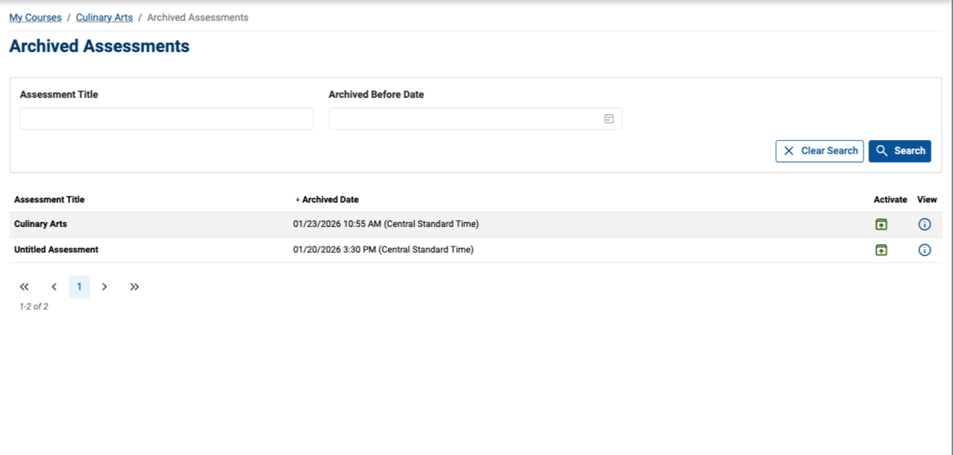 Review the Archived Assessments Page