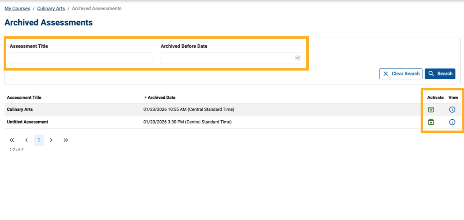 Search and Manage Archived Assessments