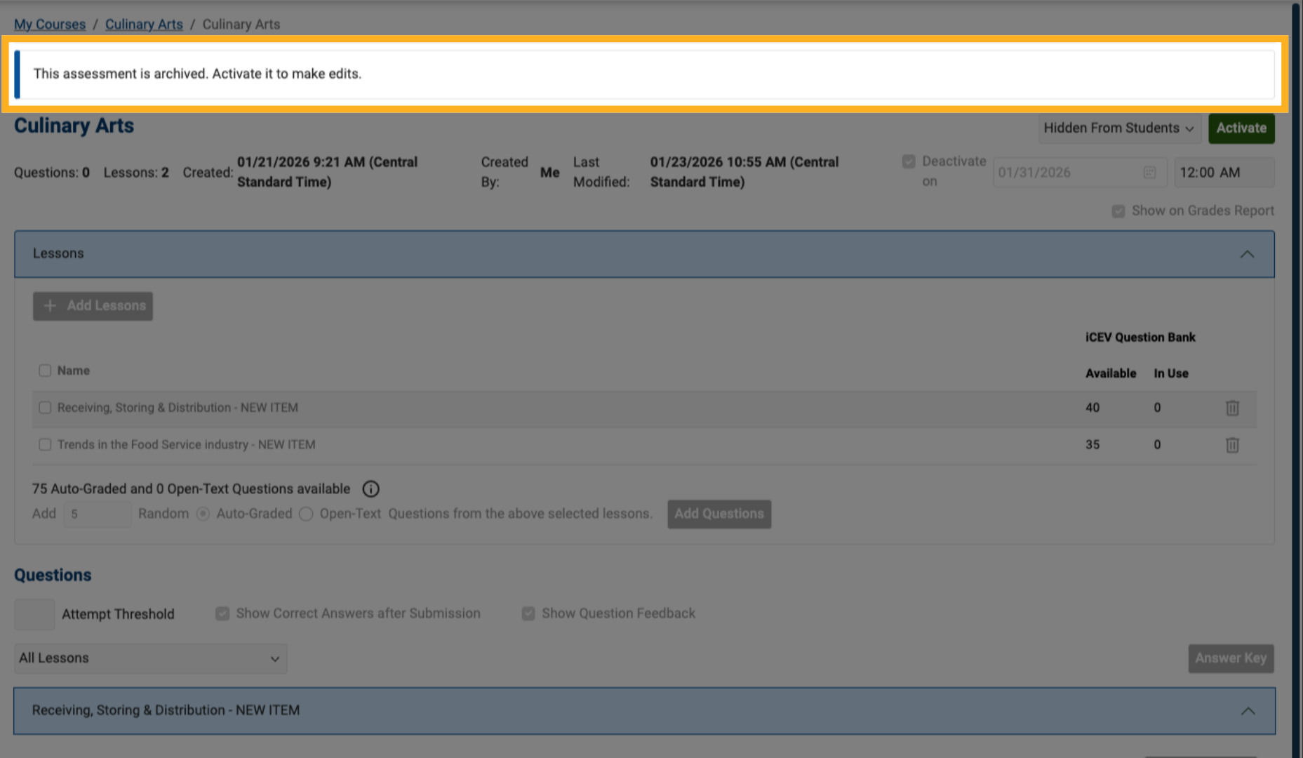 Archive an Assessment