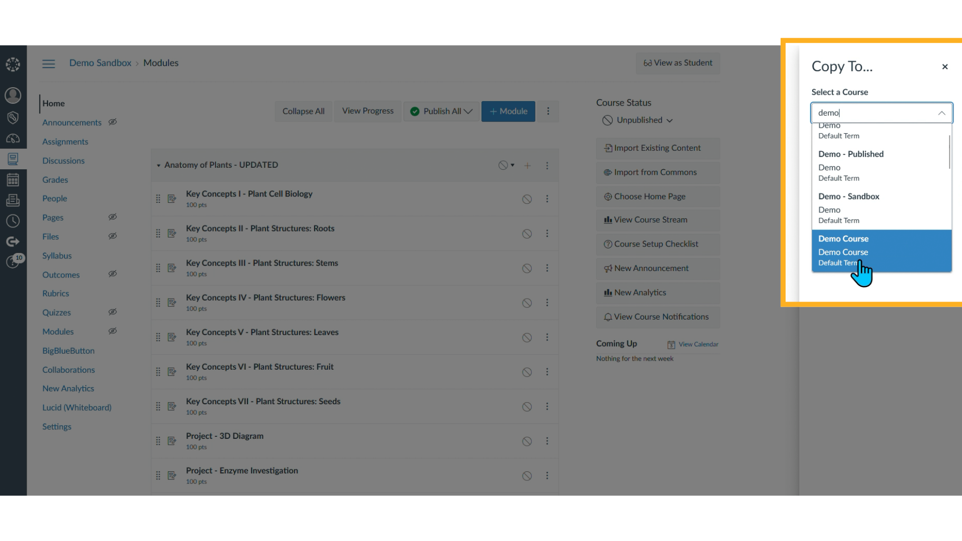 Selecting the Destination Course