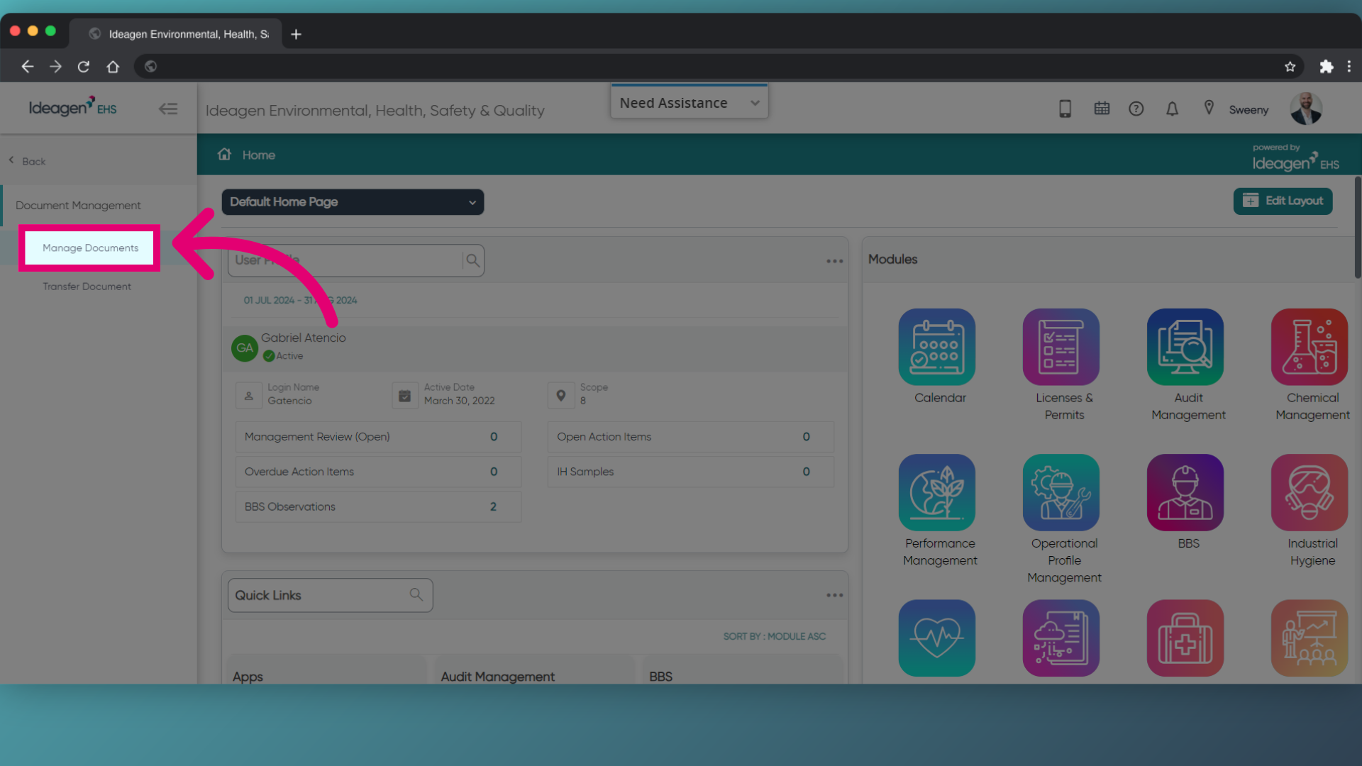 Choose Manage Documents