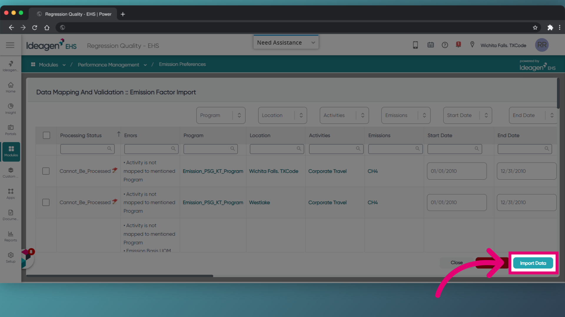Click 'Import Data'