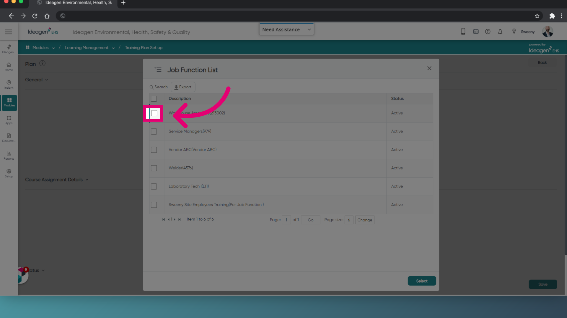 Select the job functions