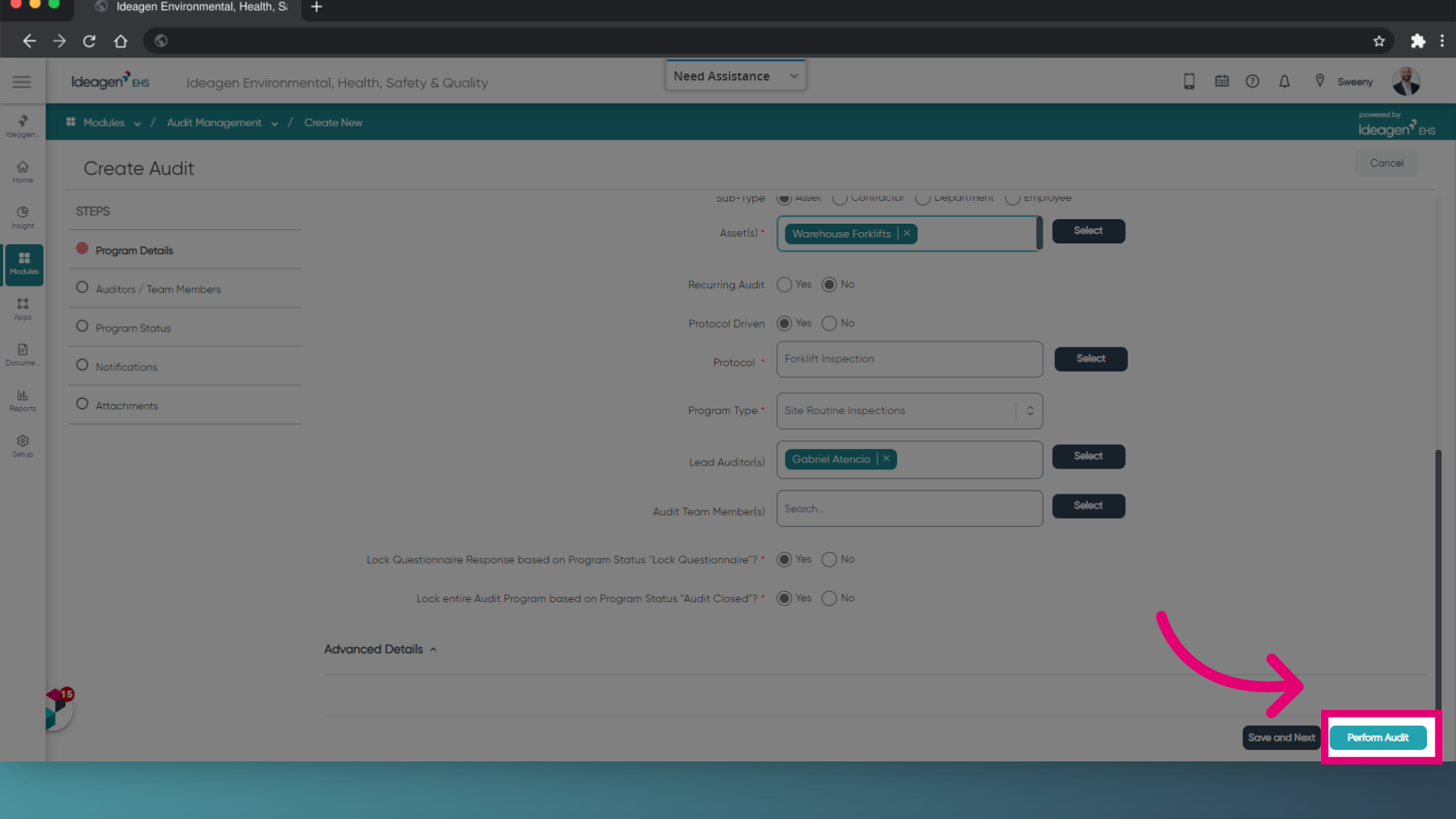 Click 'Perform Audit'