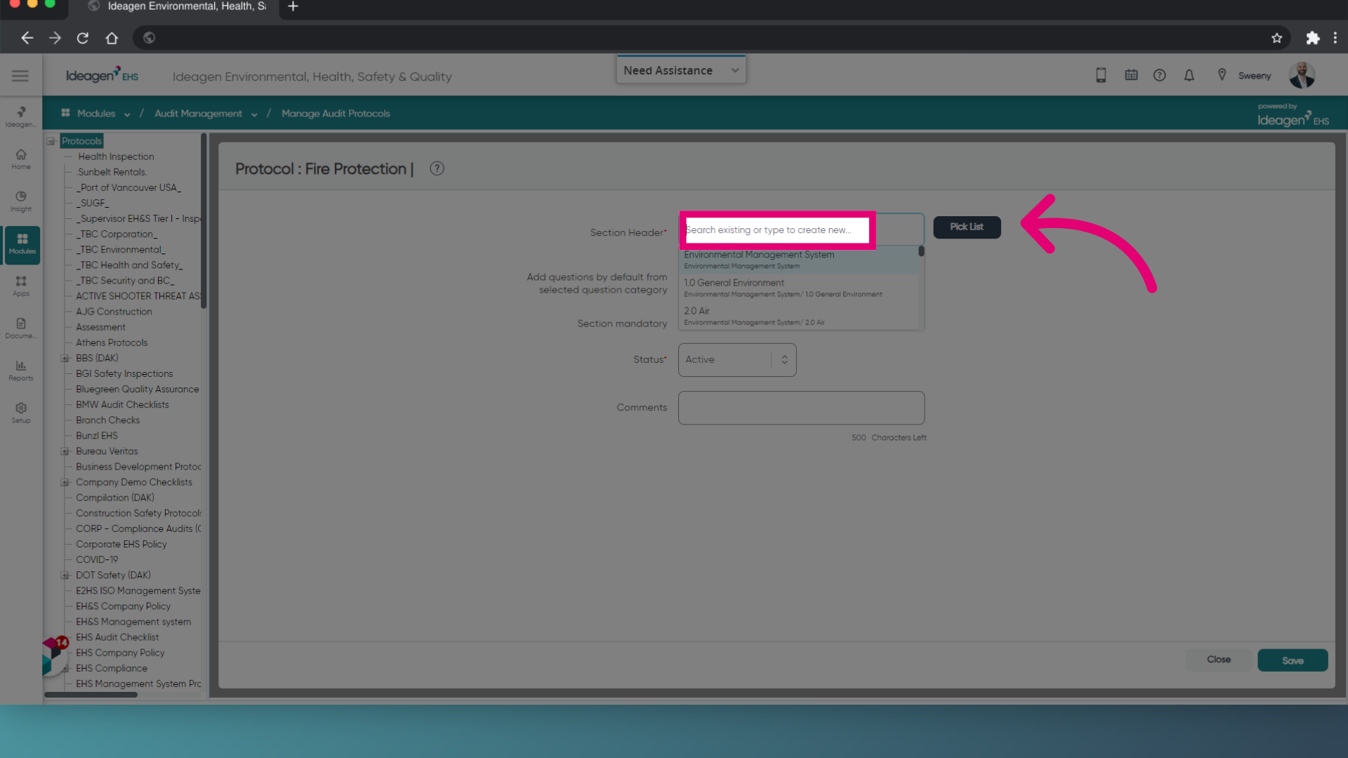 Click 'Search existing or type to create new...'