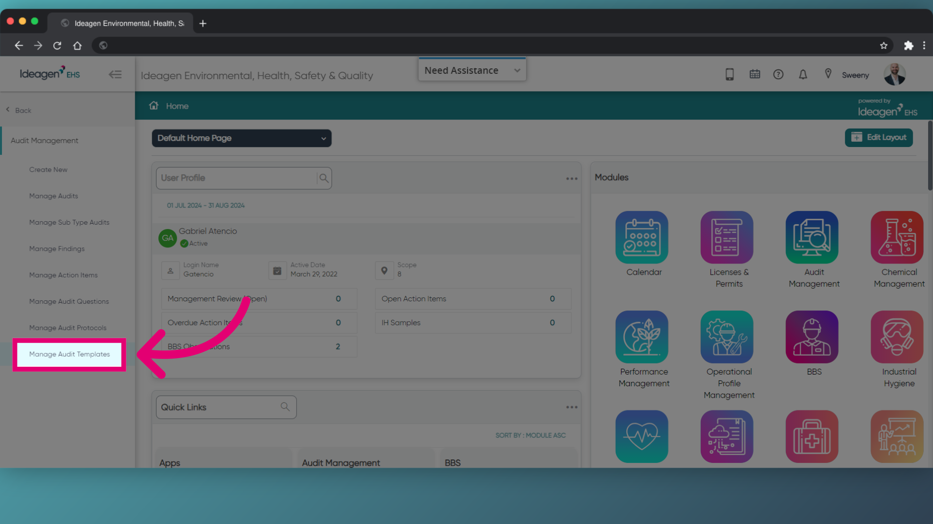 Choose Manage Audit Templates