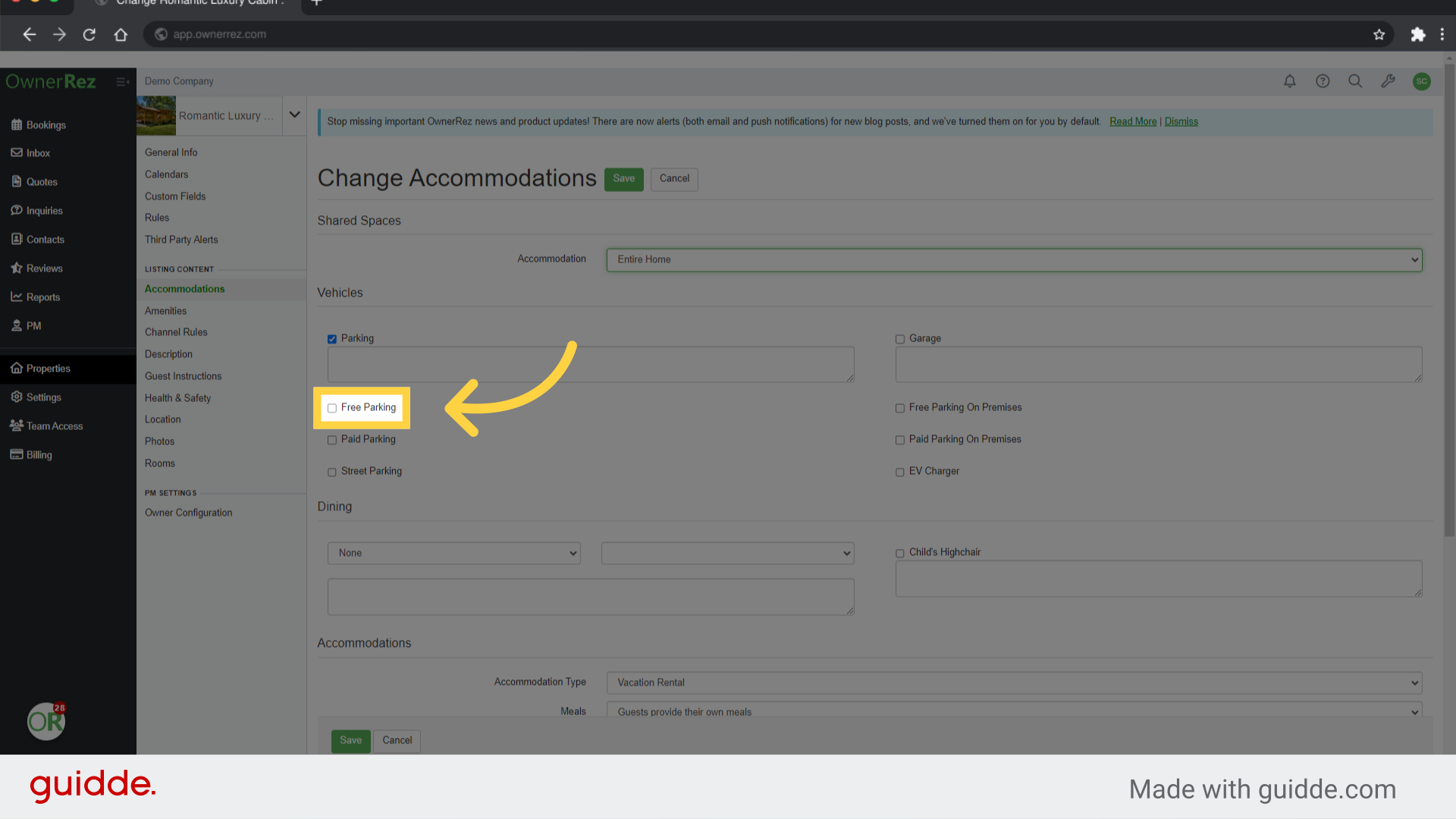 Click 'Free Parking'