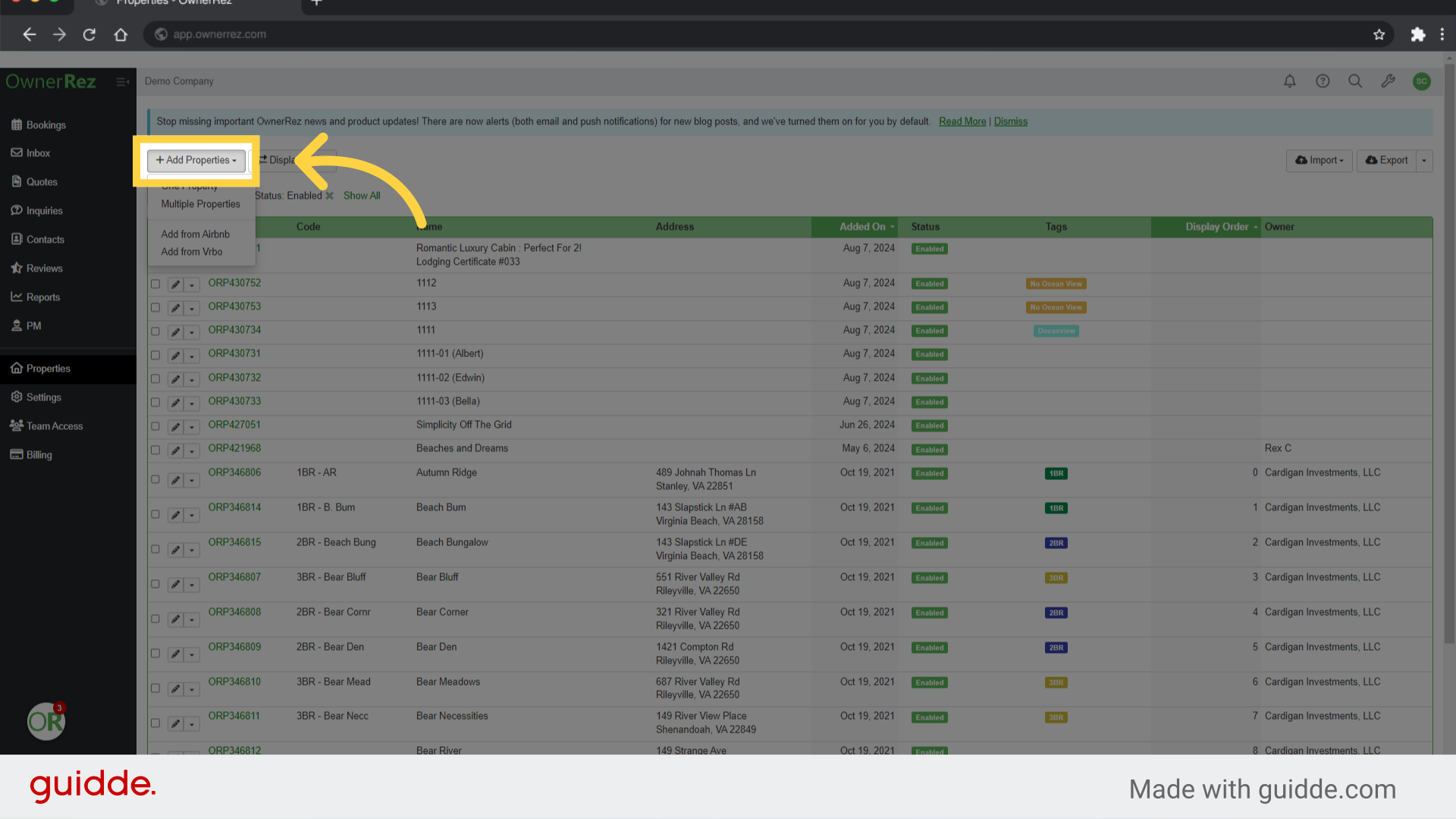 Click 'Add Properties'