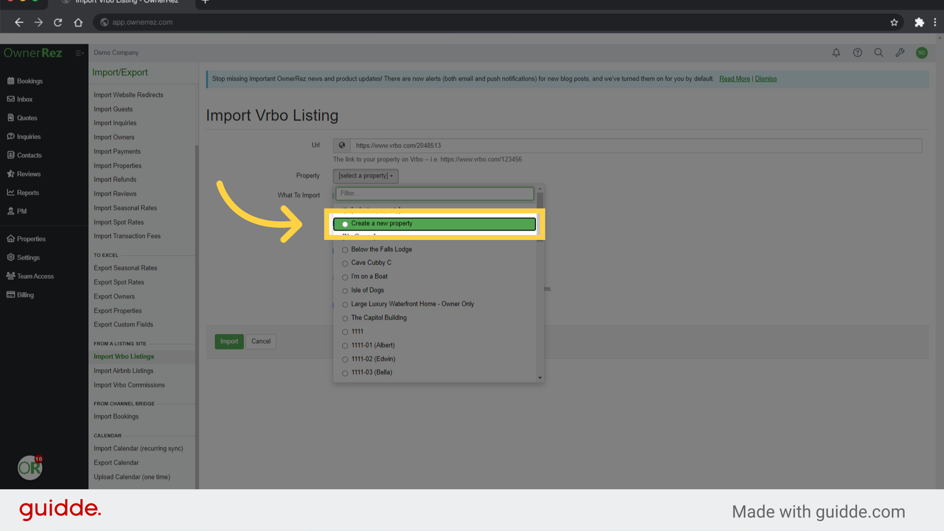 Click 'Create a new property'