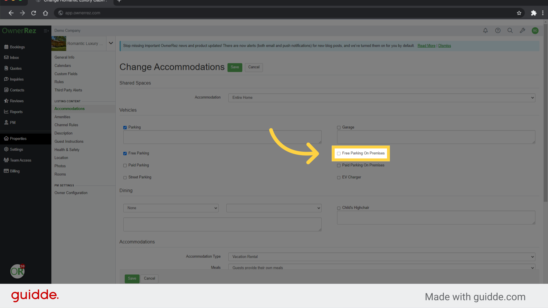 Click 'Free Parking On Premises'