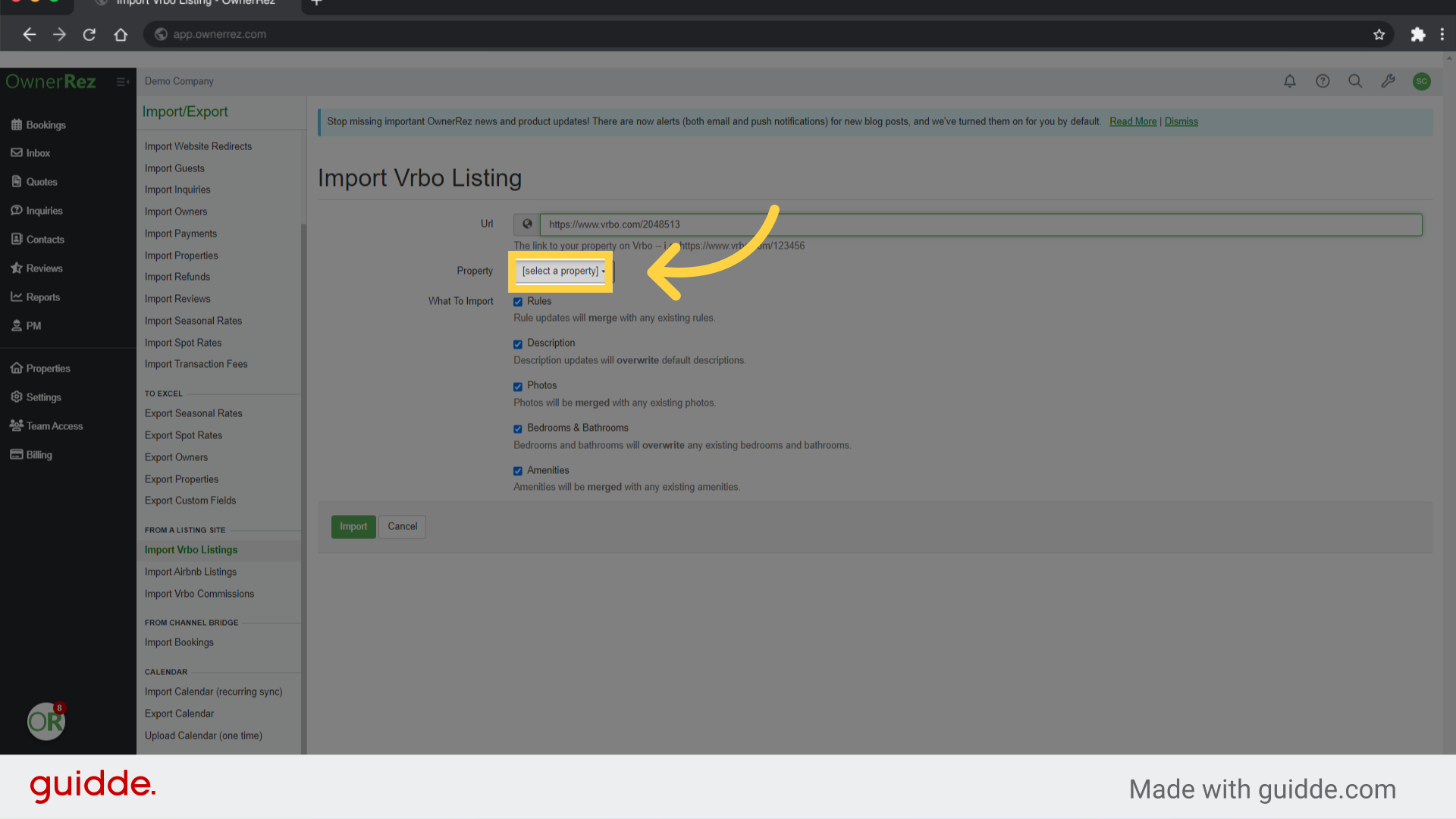 Click '[select a property]'
