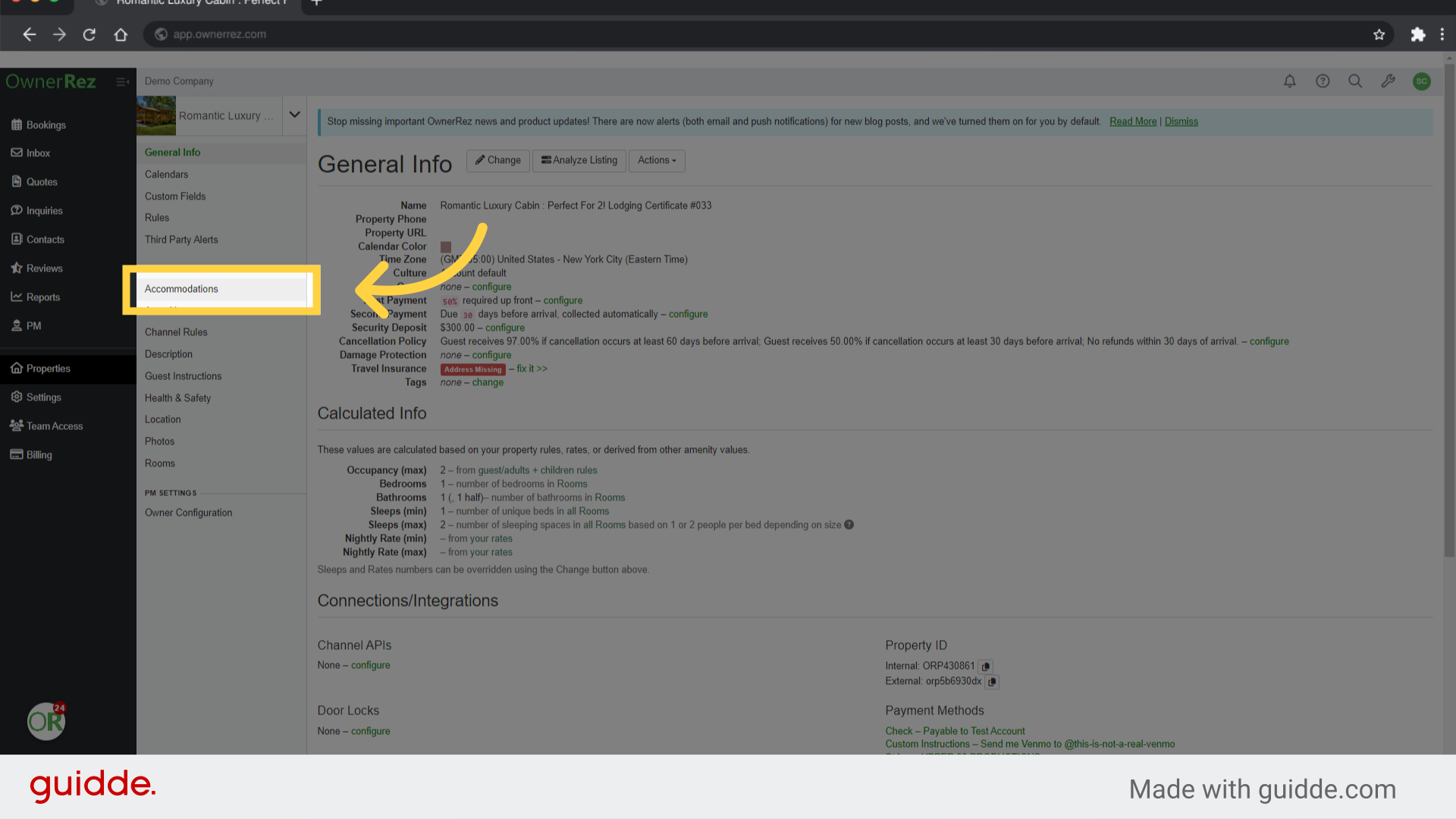 Click 'Accommodations'