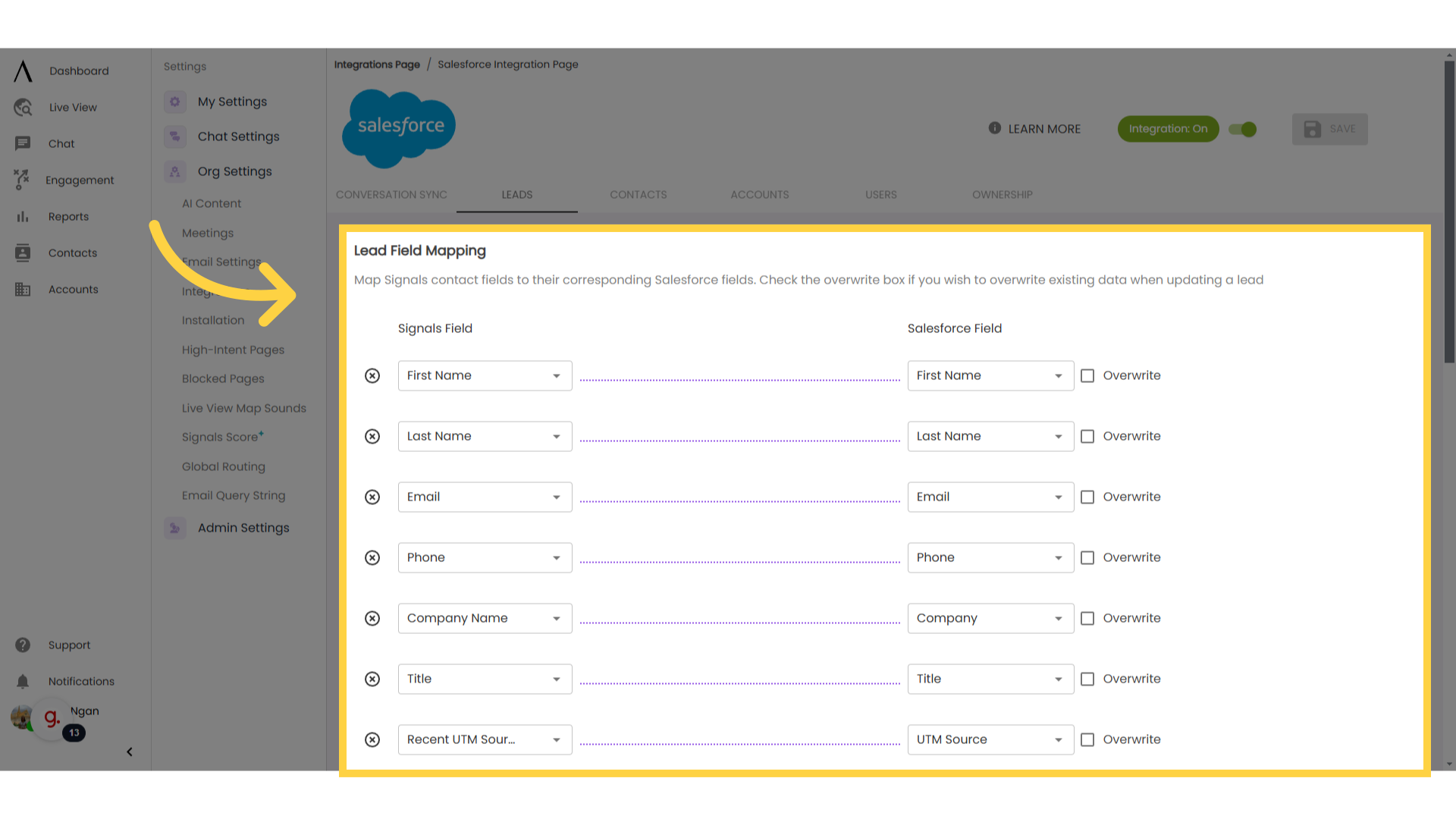 Configure 'Field Mapping' sections 