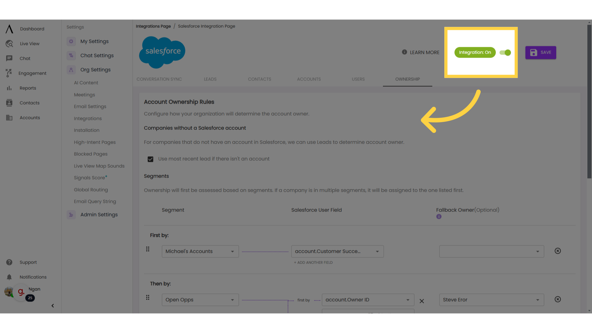 Turn on your Salesforce Integration 